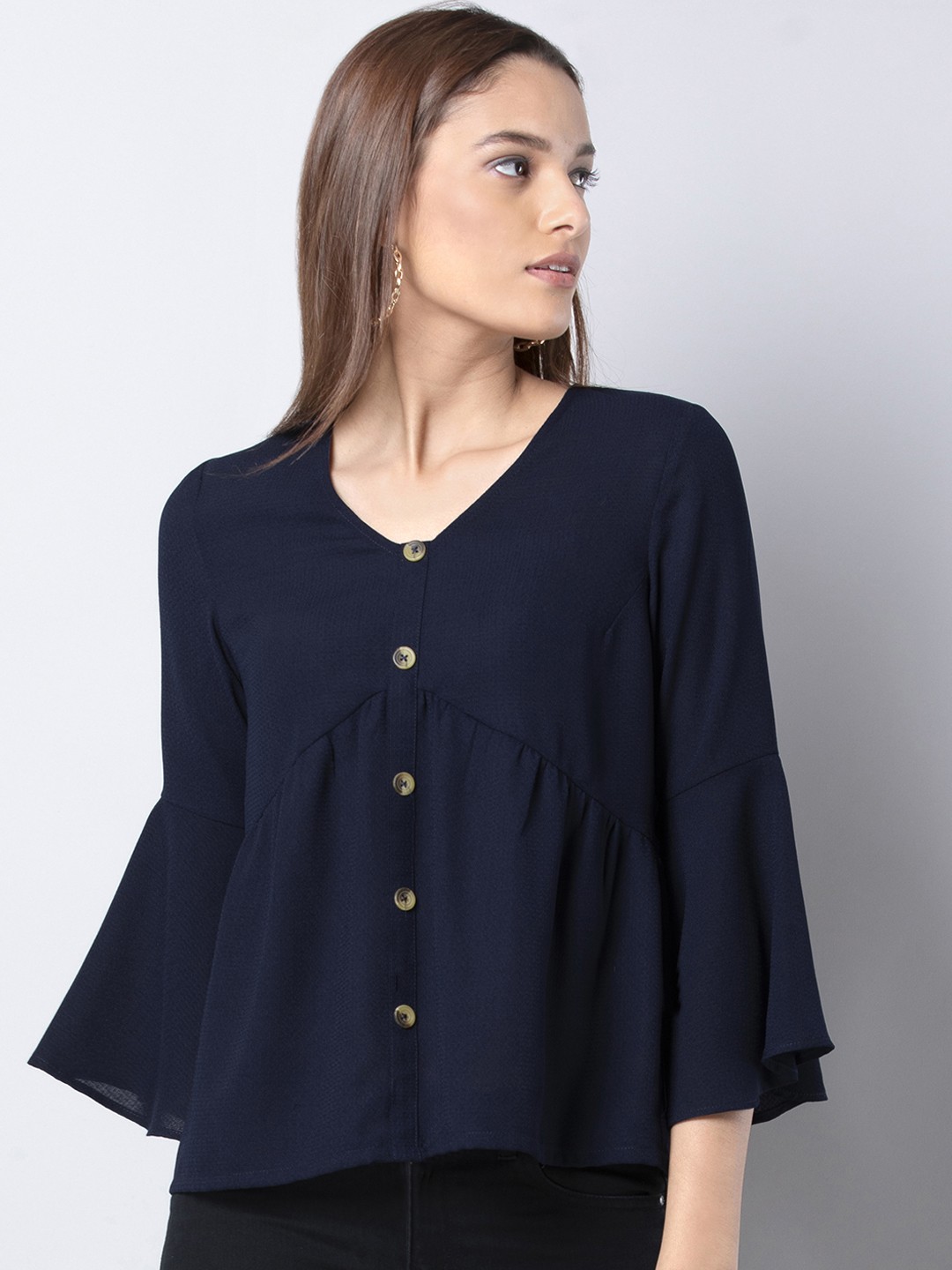 

FabAlley Women Navy Blue Solid A-Line Top