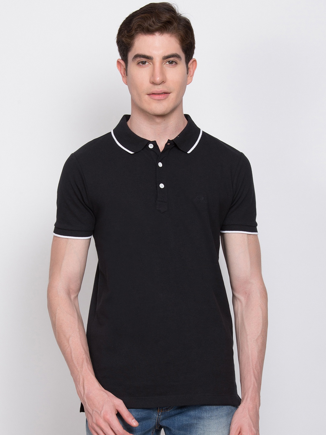 

LINDBERGH Men Black Slim Fit Solid Polo Collar T-shirt