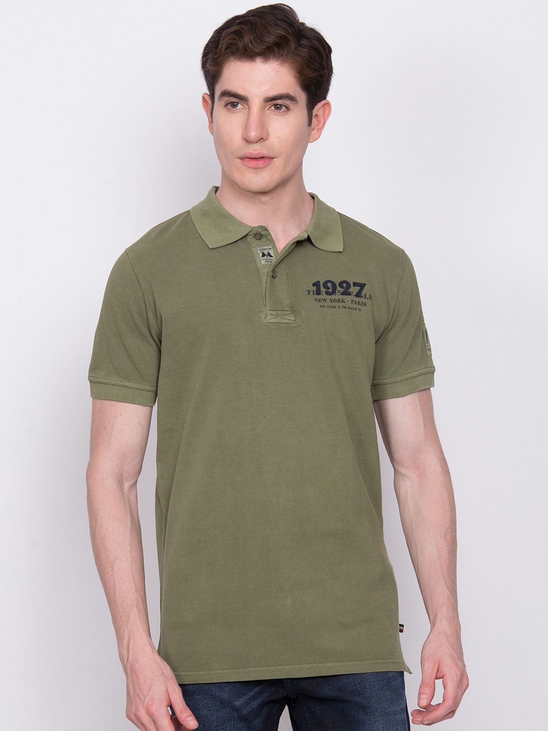 

LINDBERGH Men Olive Green Slim Fit Solid Polo Collar T-shirt