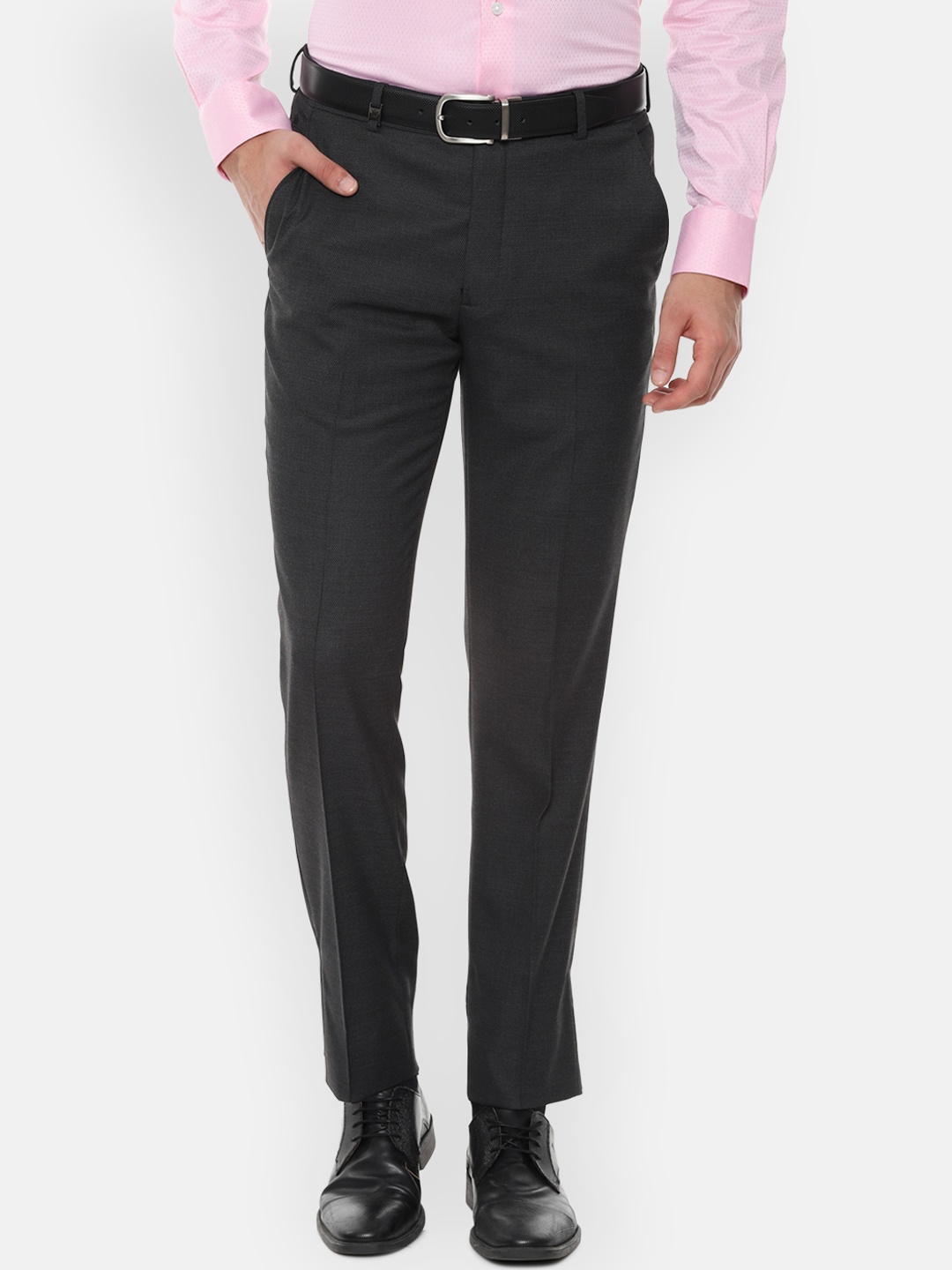 

Louis Philippe Men Charcoal Grey Slim Fit Self Design Formal Trousers