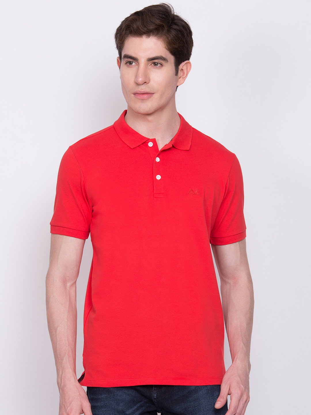 LINDBERGH Men Red Solid Slim Fit Polo Collar T-shirt