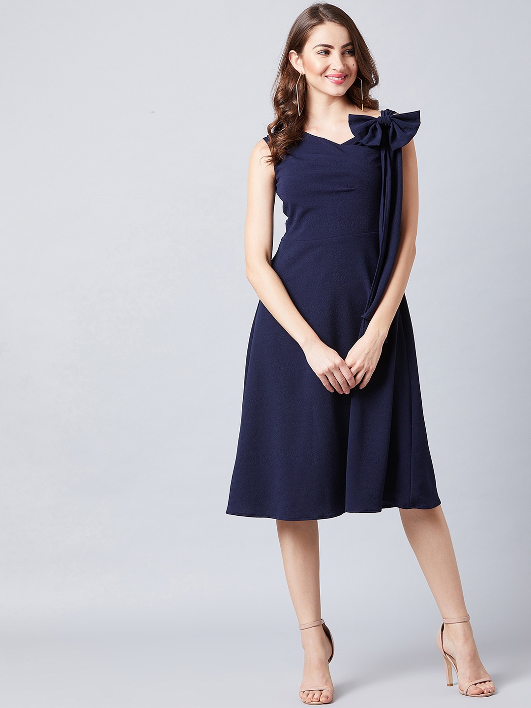

Athena Women Navy Blue Solid Fit and Flare Dress