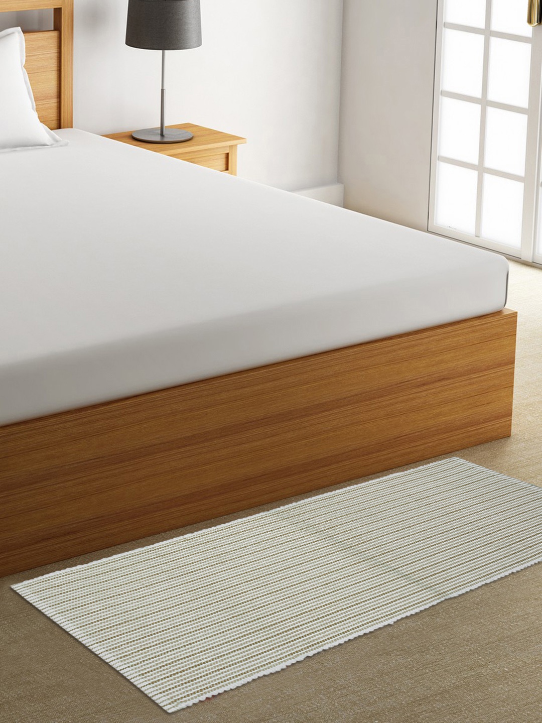 

KLOTTHE Brown & Green Striped Rectangular Bedside Runner