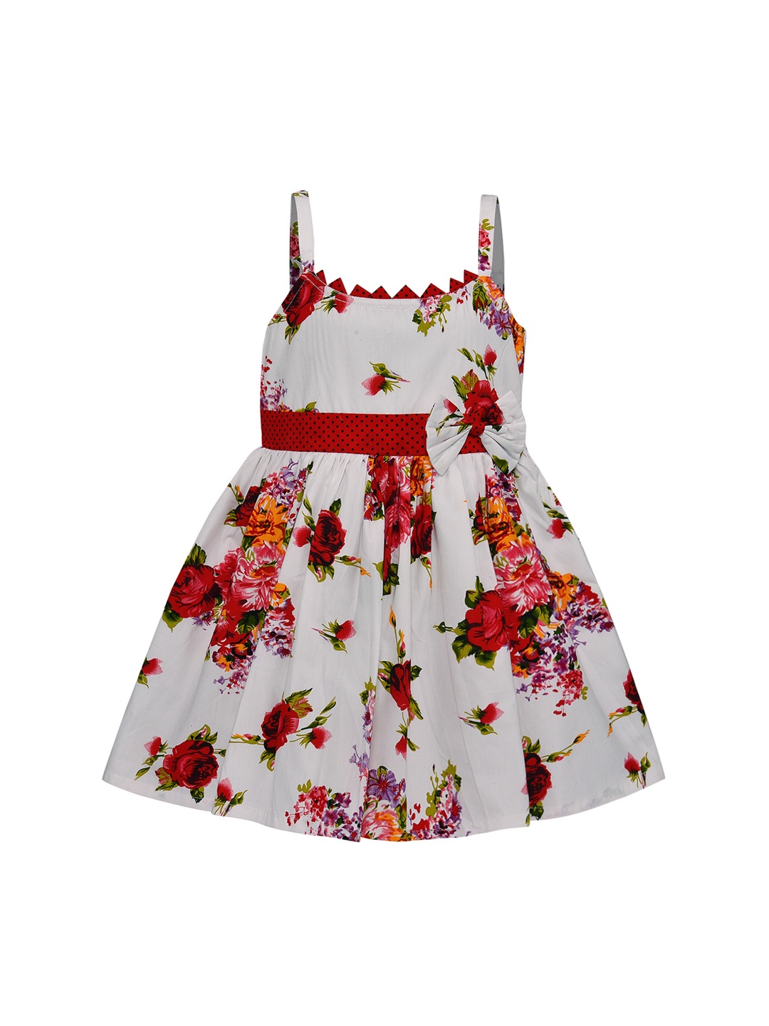 Wish Karo Girls Red & White Floral Printed Fit and Flare Dress