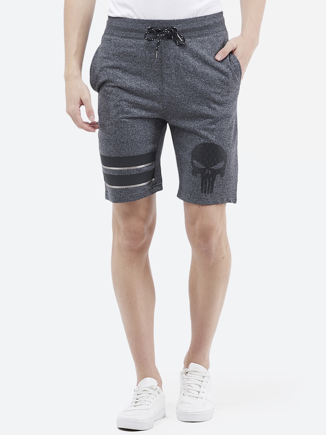 Free Authority Punisher featured Black Shorts for Men, Charcoal