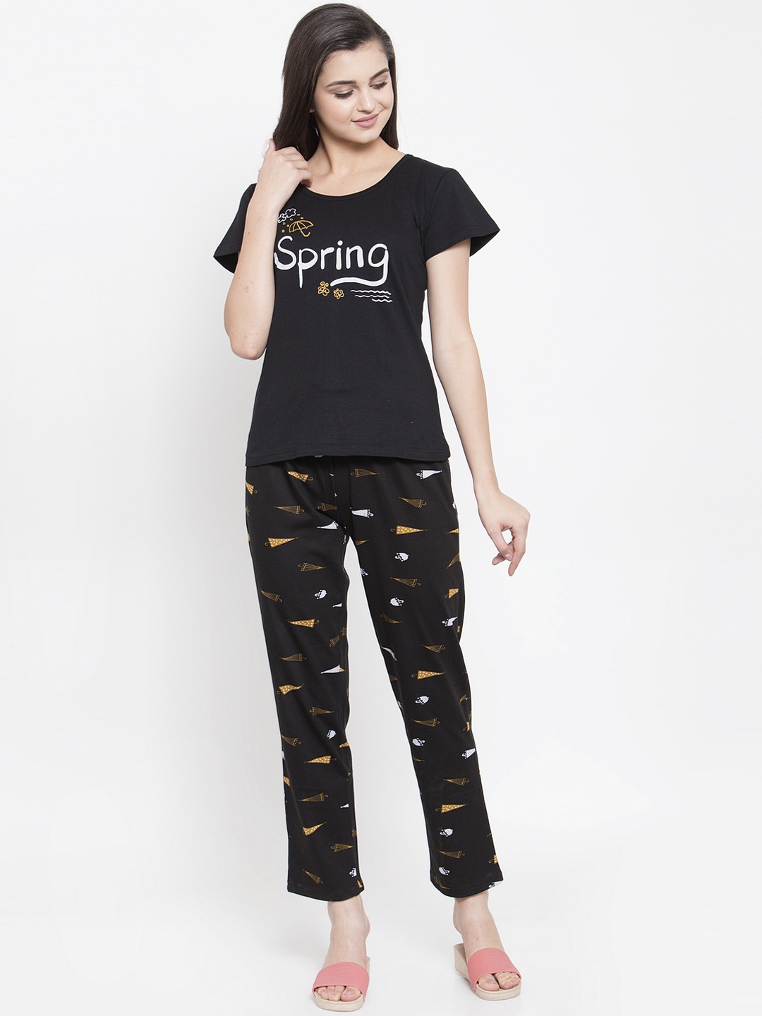 

Claura Women Black Printed Night suit