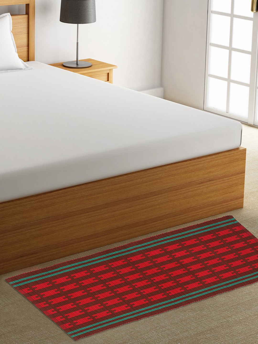 

KLOTTHE Red & Brown Striped Rectangular Bedside Runner