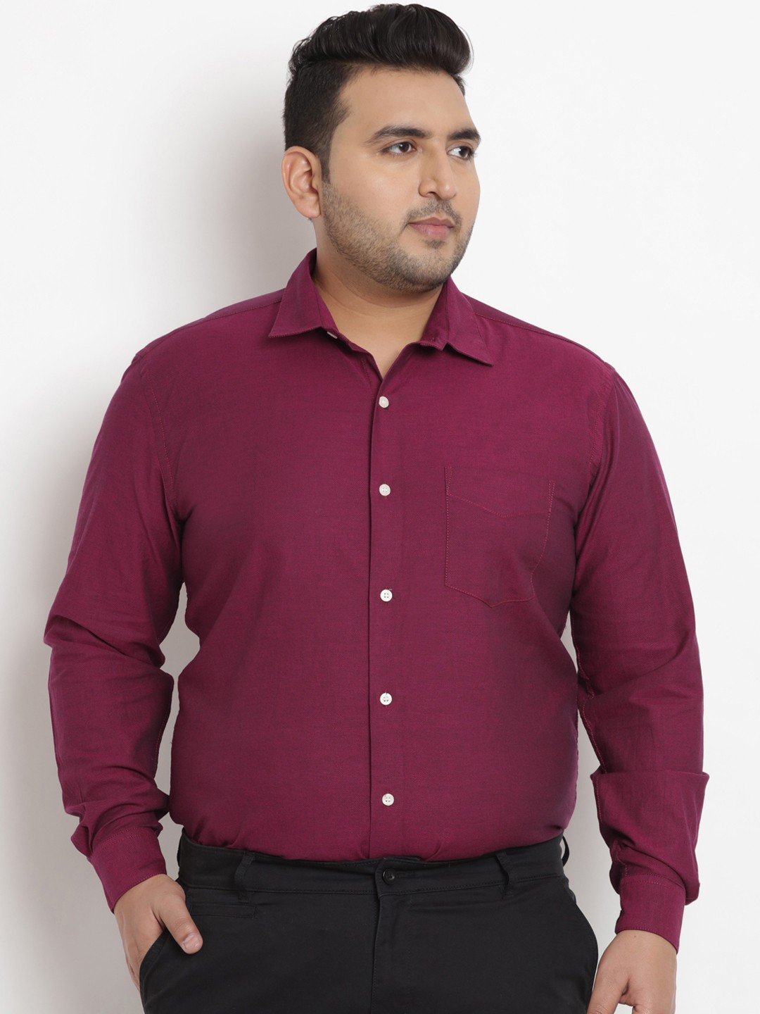 

John Pride Plus Size Men Maroon Comfort Regular Fit Solid Formal Shirt