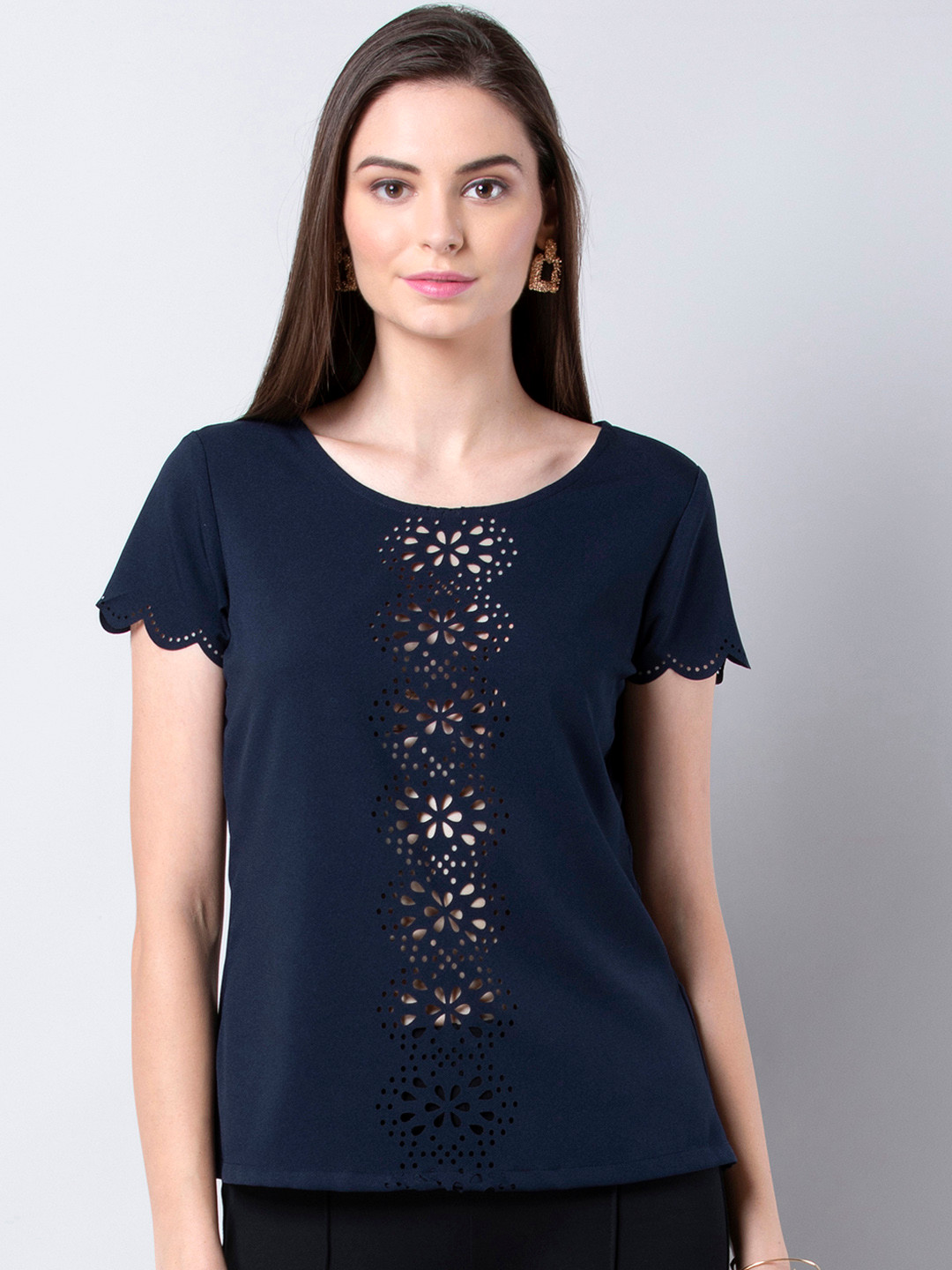 

FabAlley Women Blue Self Design Top
