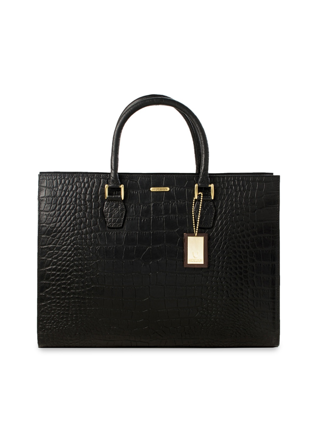 

Hidesign Black Crocodile Skin Textured Leather Handheld Bag