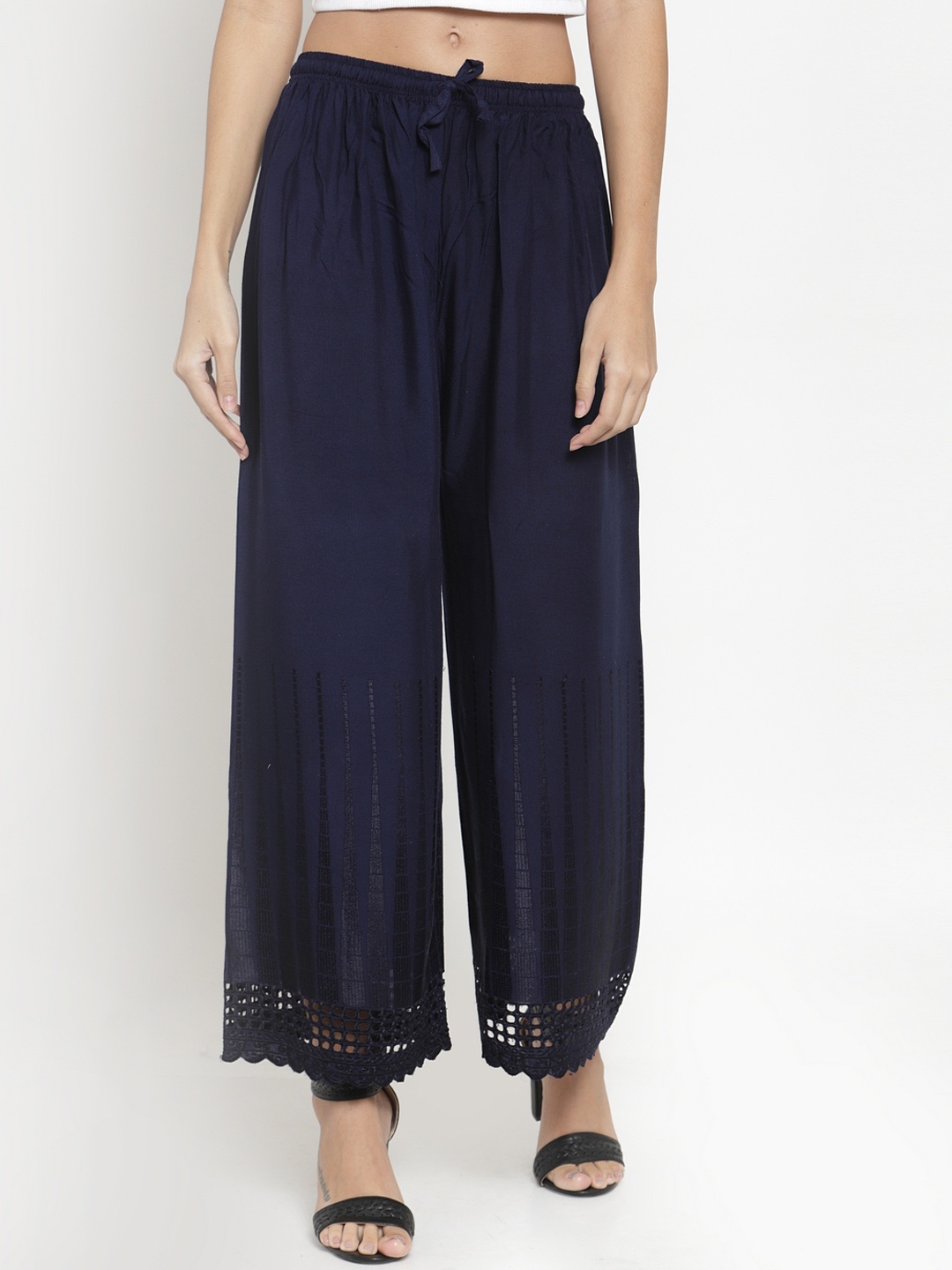 

Clora Creation Women Navy Blue Solid Straight Palazzos