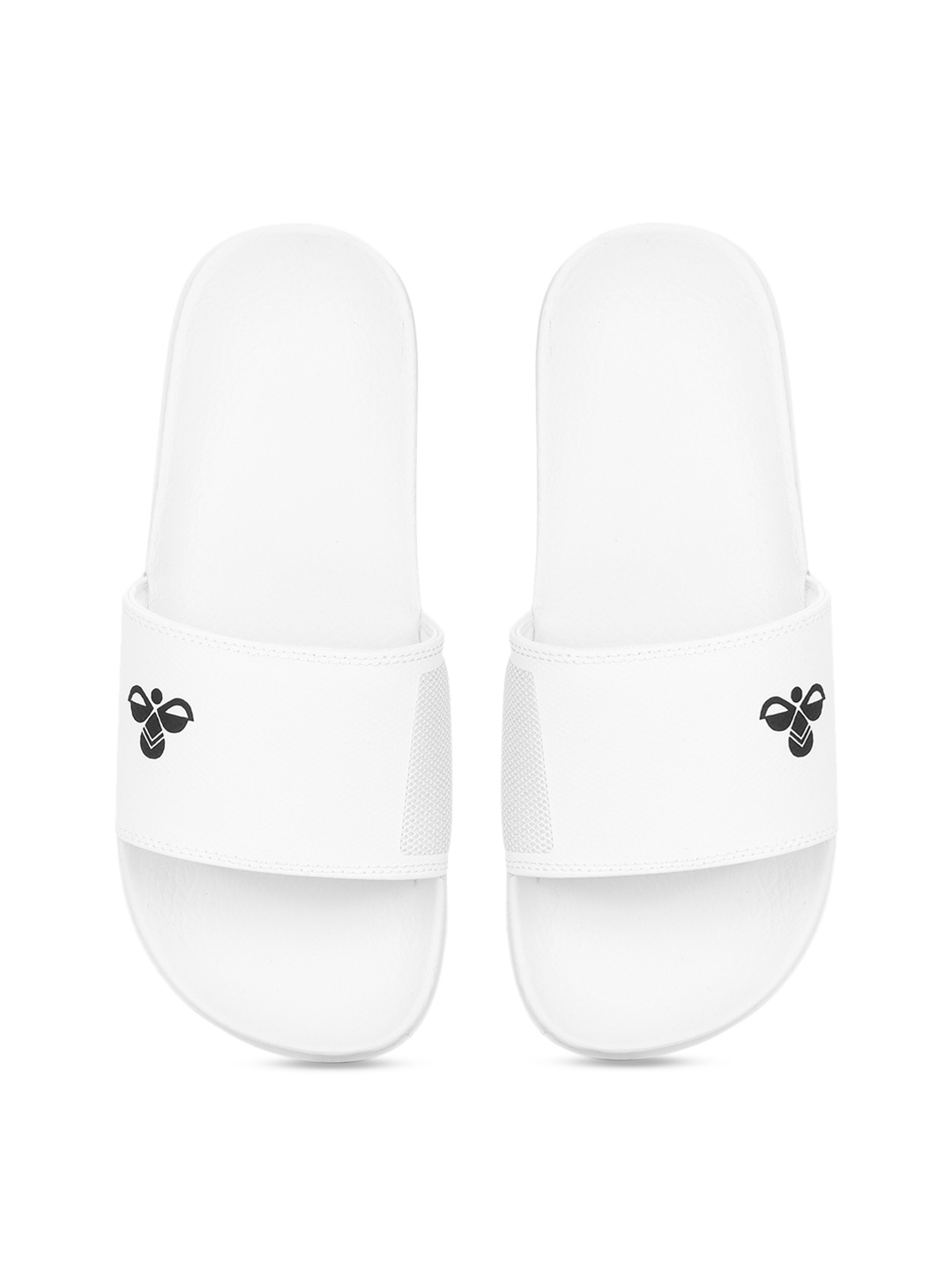 

hummel Unisex White & Black Printed Sliders