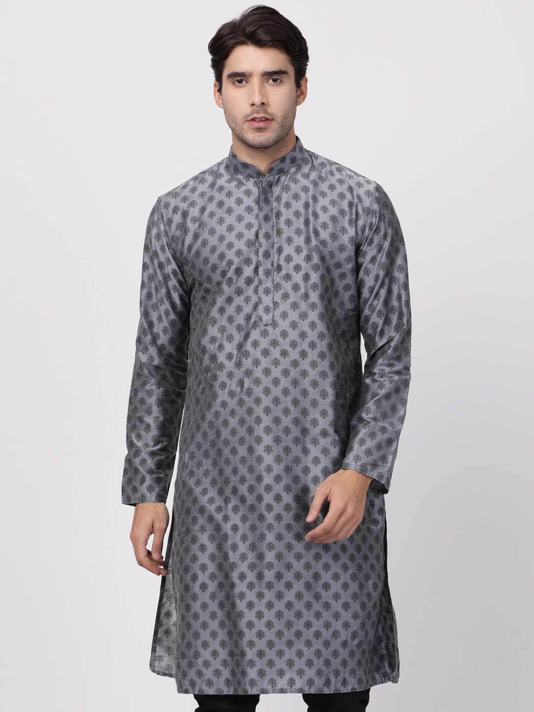 

VASTRAMAY Men Grey Printed Straight Kurta
