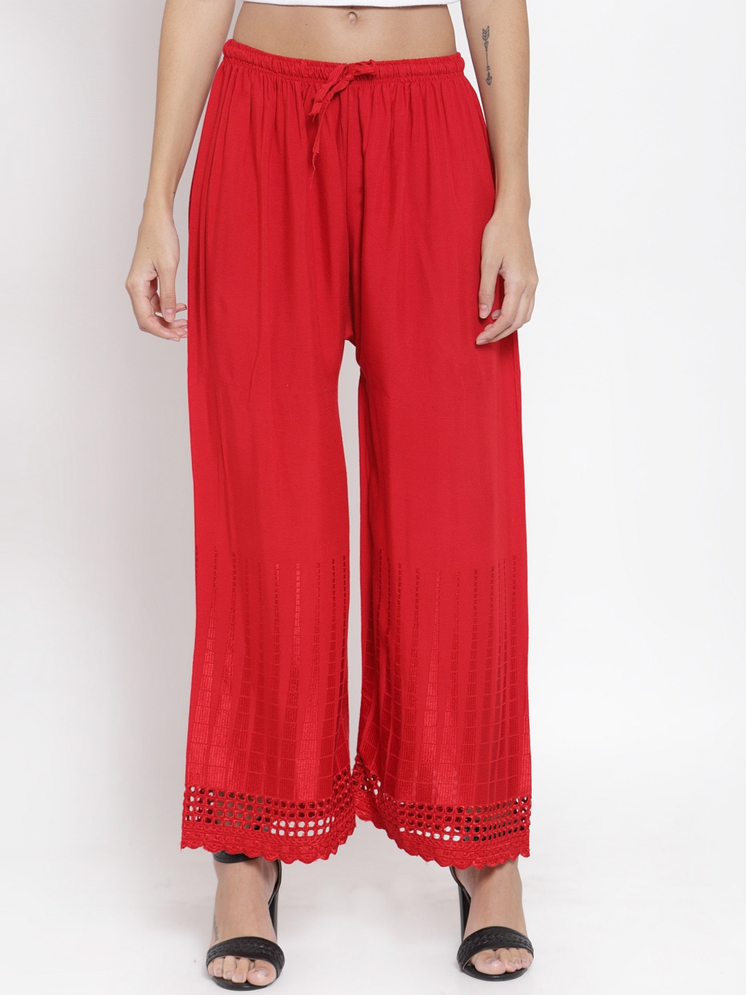 Clora Creation Women Red Solid Straight Palazzos