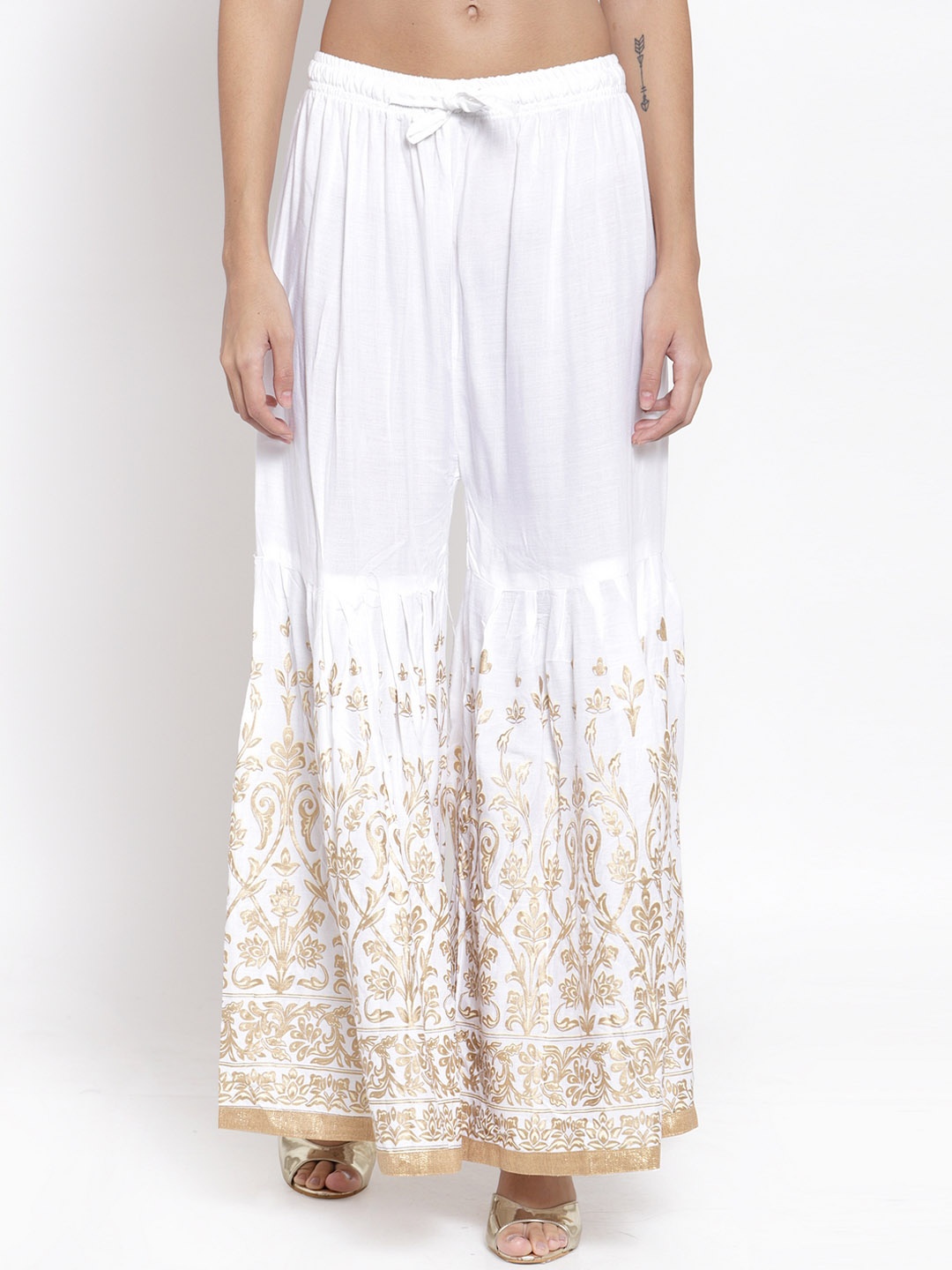 

Clora Creation Women White & Beige Printed Flared Palazzos