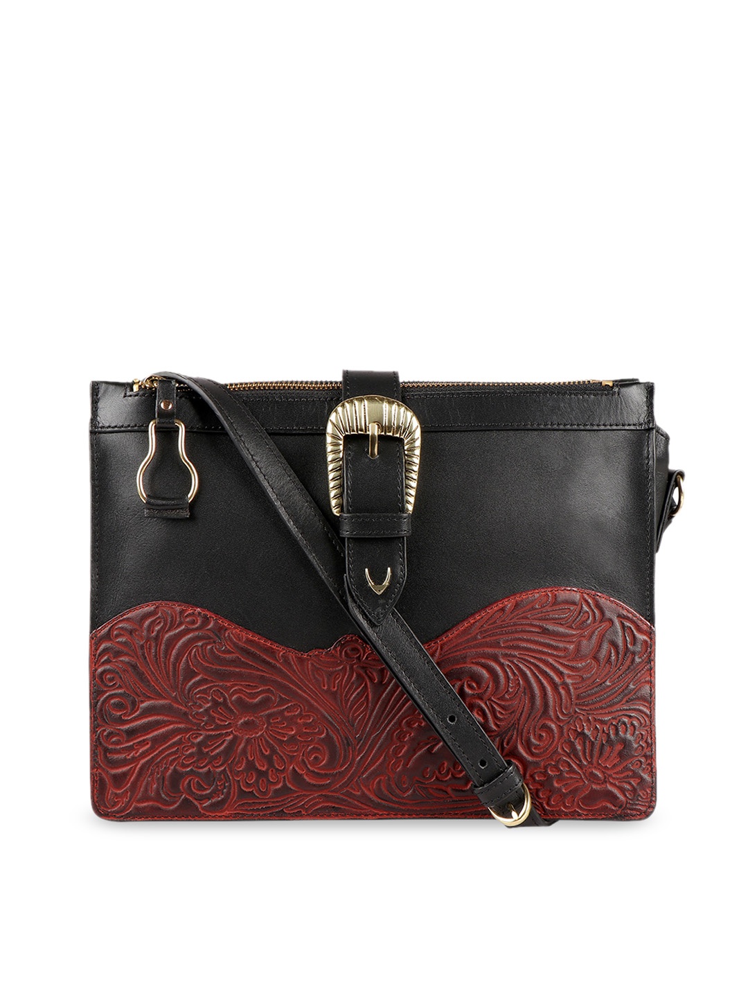 

Hidesign Black Textured Leather Sling Bag