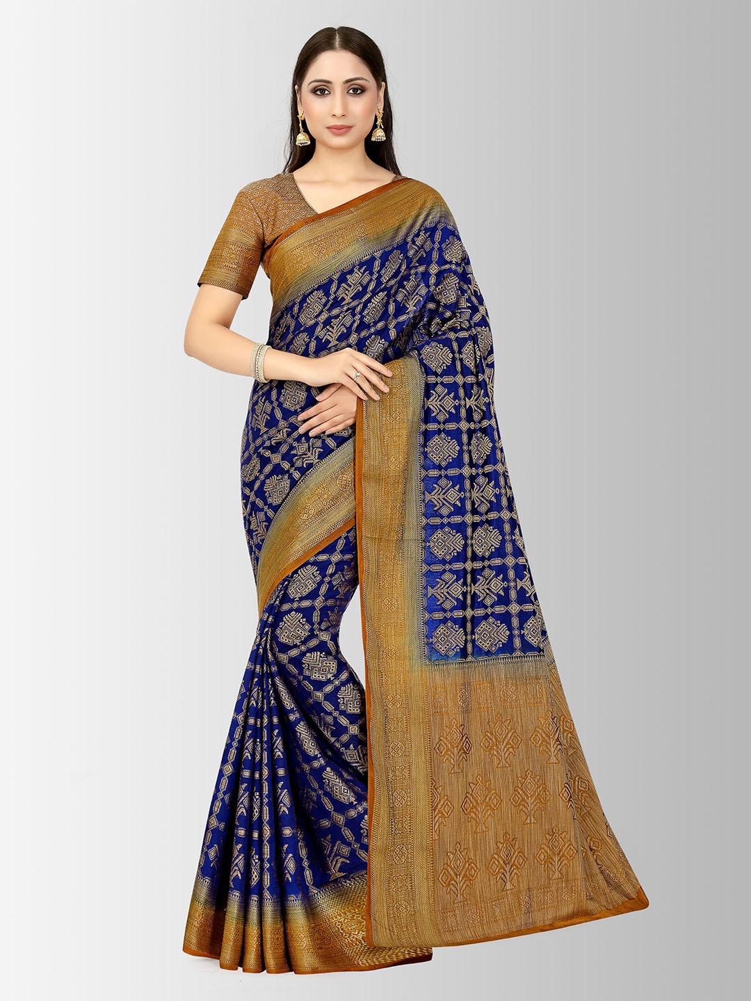 

MIMOSA Navy Blue & Orange Art Silk Woven Design Patola Saree