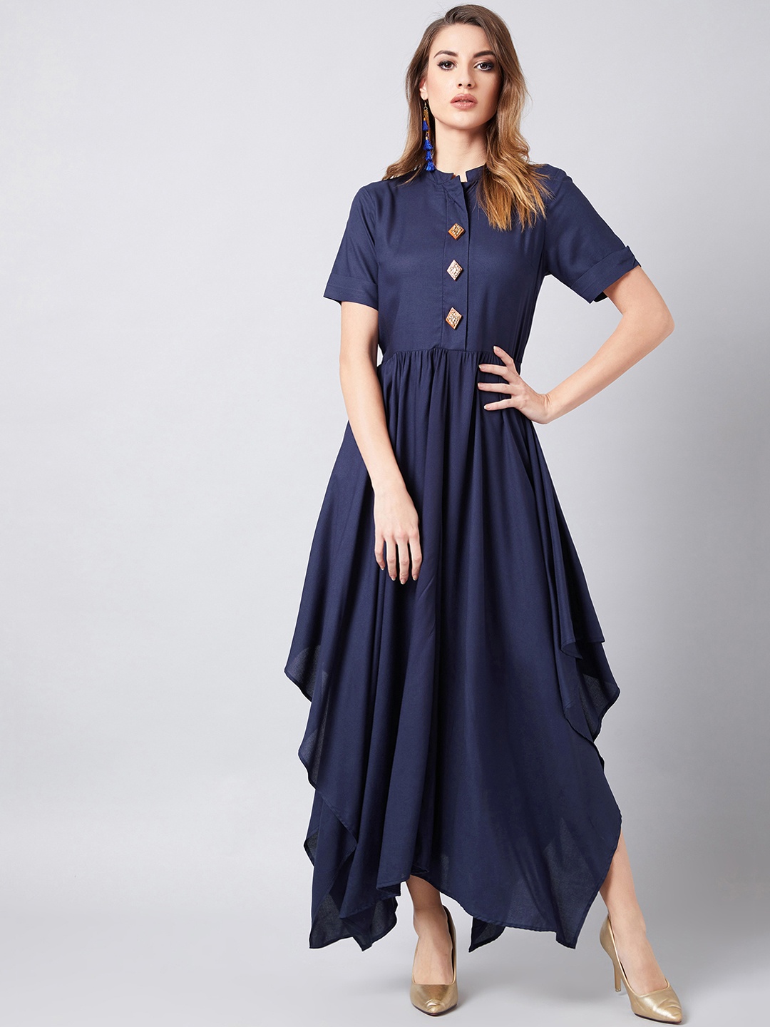 

Athena Women Blue Solid Maxi Dress