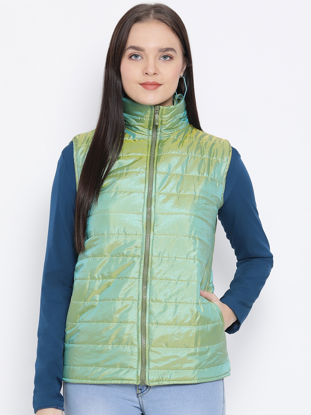 

Oxolloxo Women Green Solid Puffer Jacket