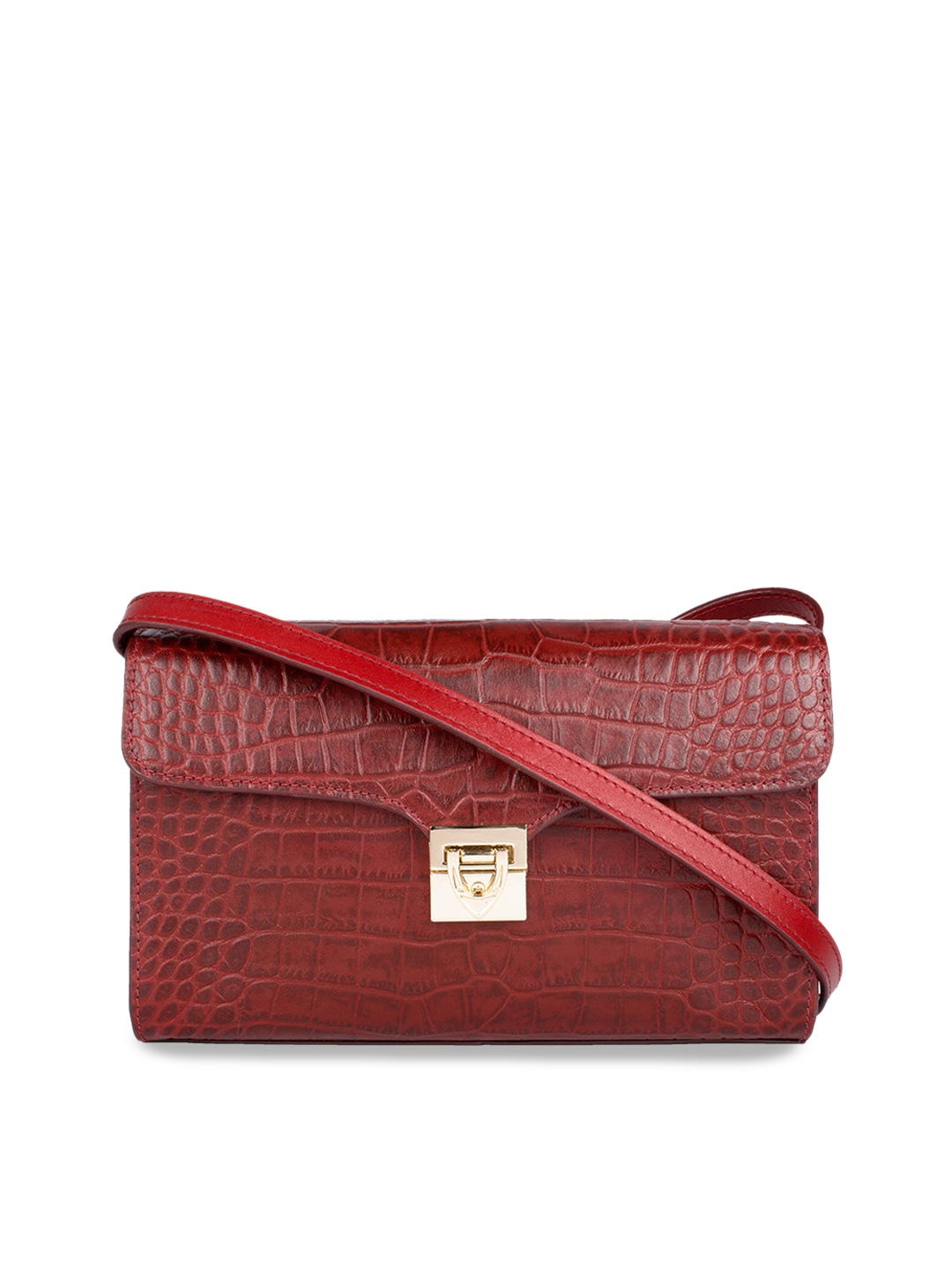 

Hidesign Red Crocodile Skin Textured Leather Sling Bag