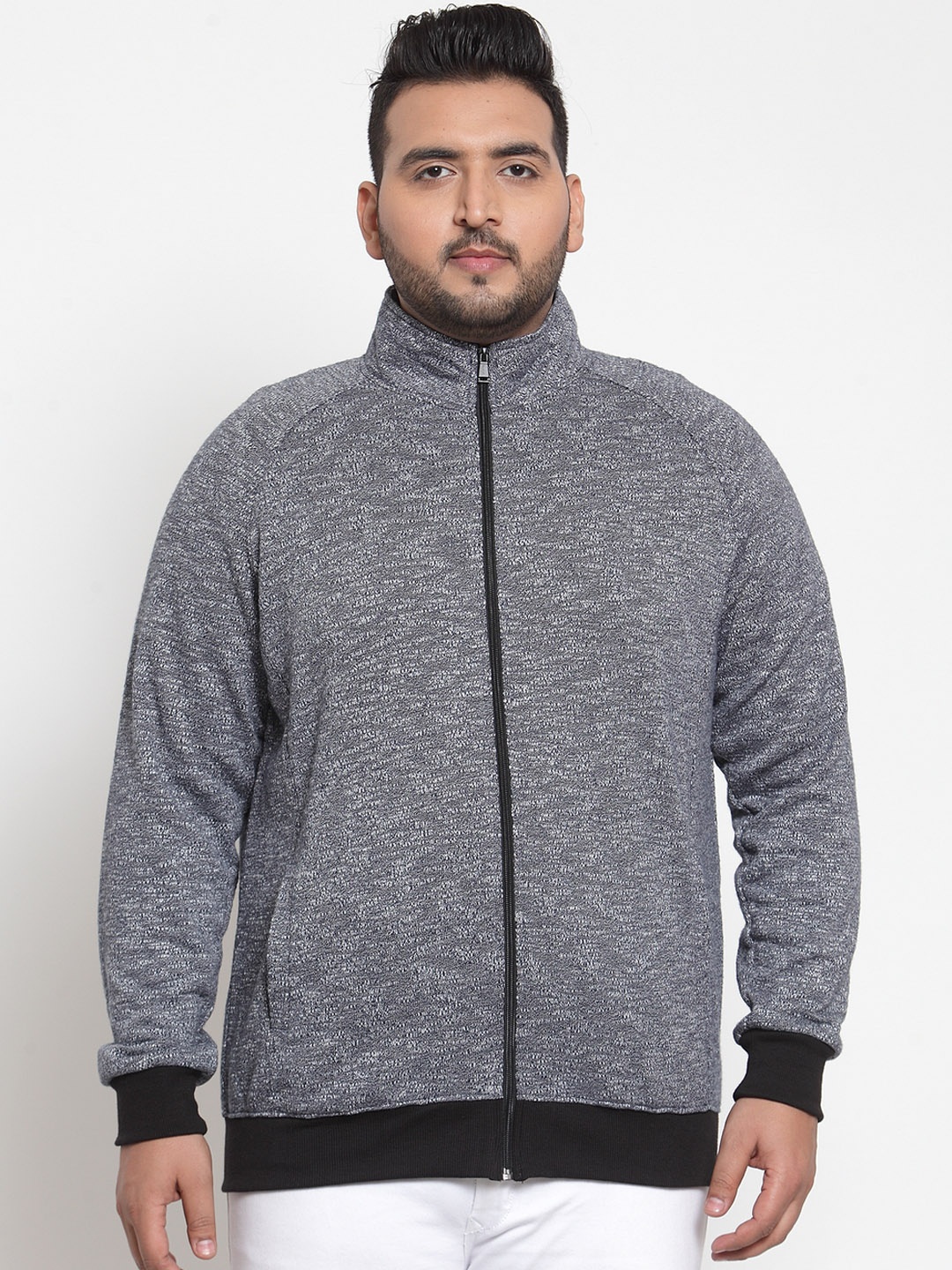 

plusS Men Grey Solid Bomber Jacket