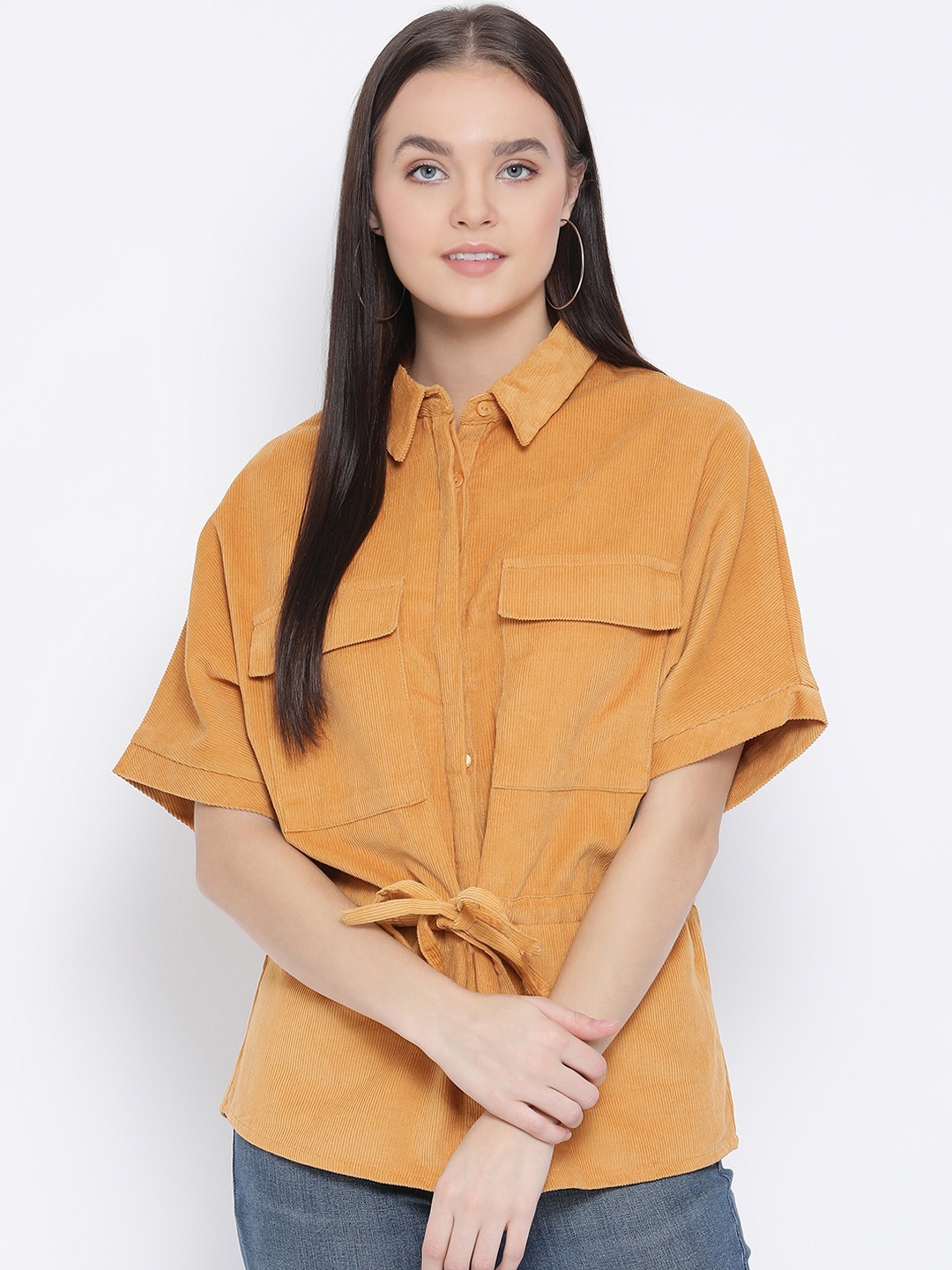 

Oxolloxo Women Mustard Yellow Solid Jacket