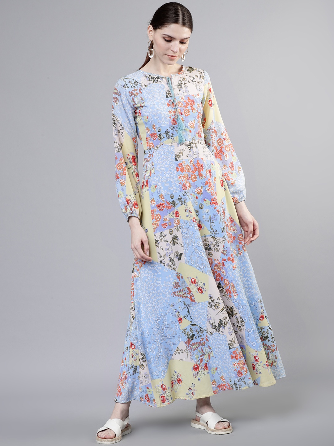 

Tokyo Talkies Women Blue & Red Printed Maxi Dress