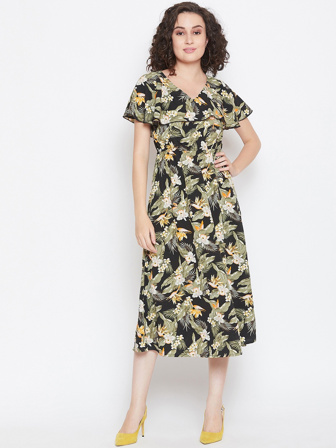 

LUCERO Women Black Printed Fit and Flare Dress