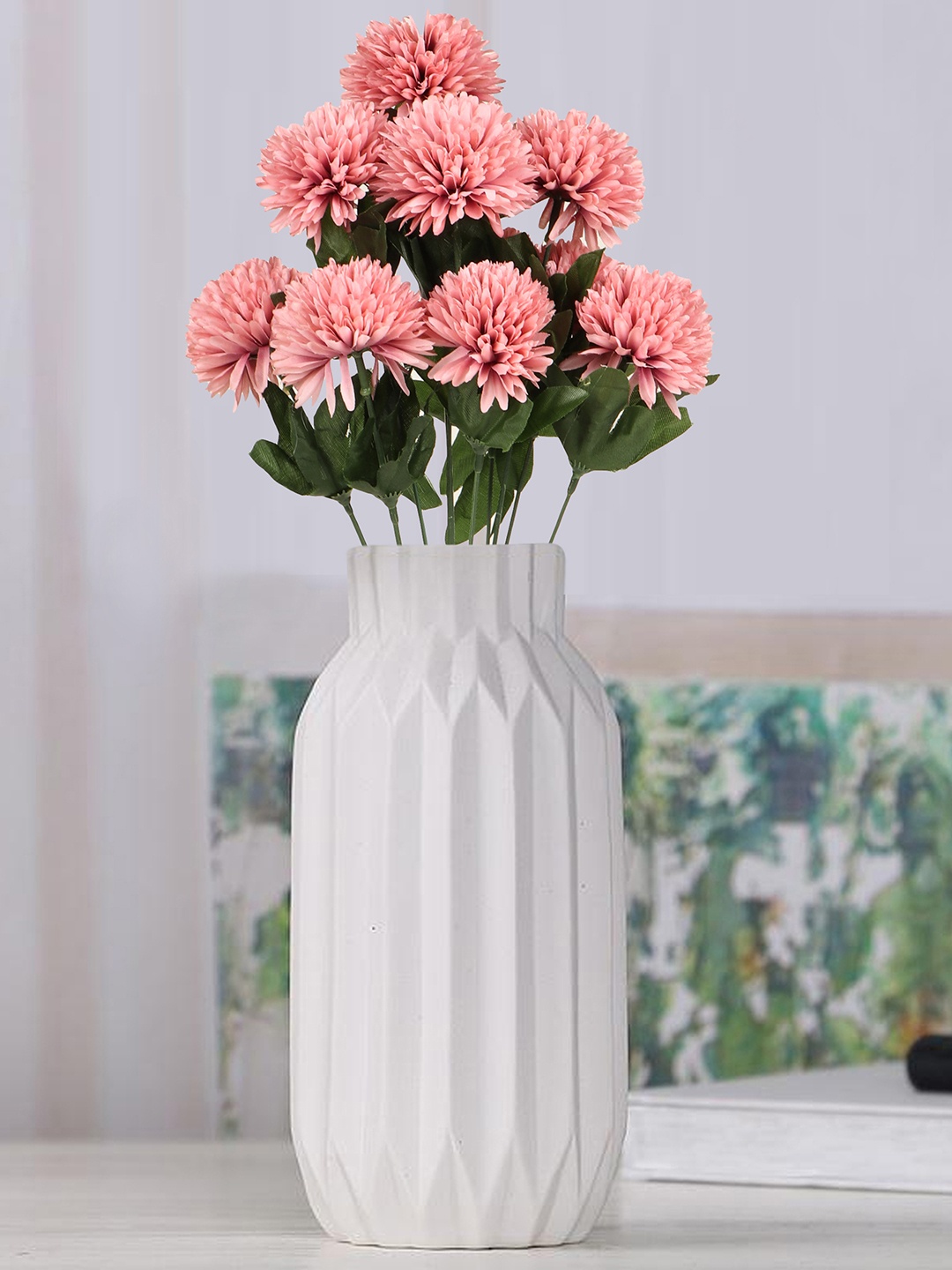 

TIED RIBBONS Pink & Green Chrysanthemum Artificial Flower Stick