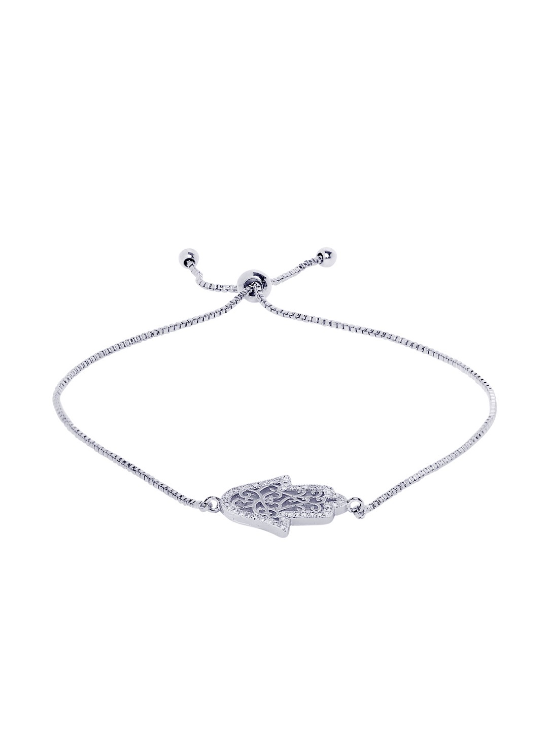 

Moon Dust White Silver Plated Hamsa Charm Bracelet