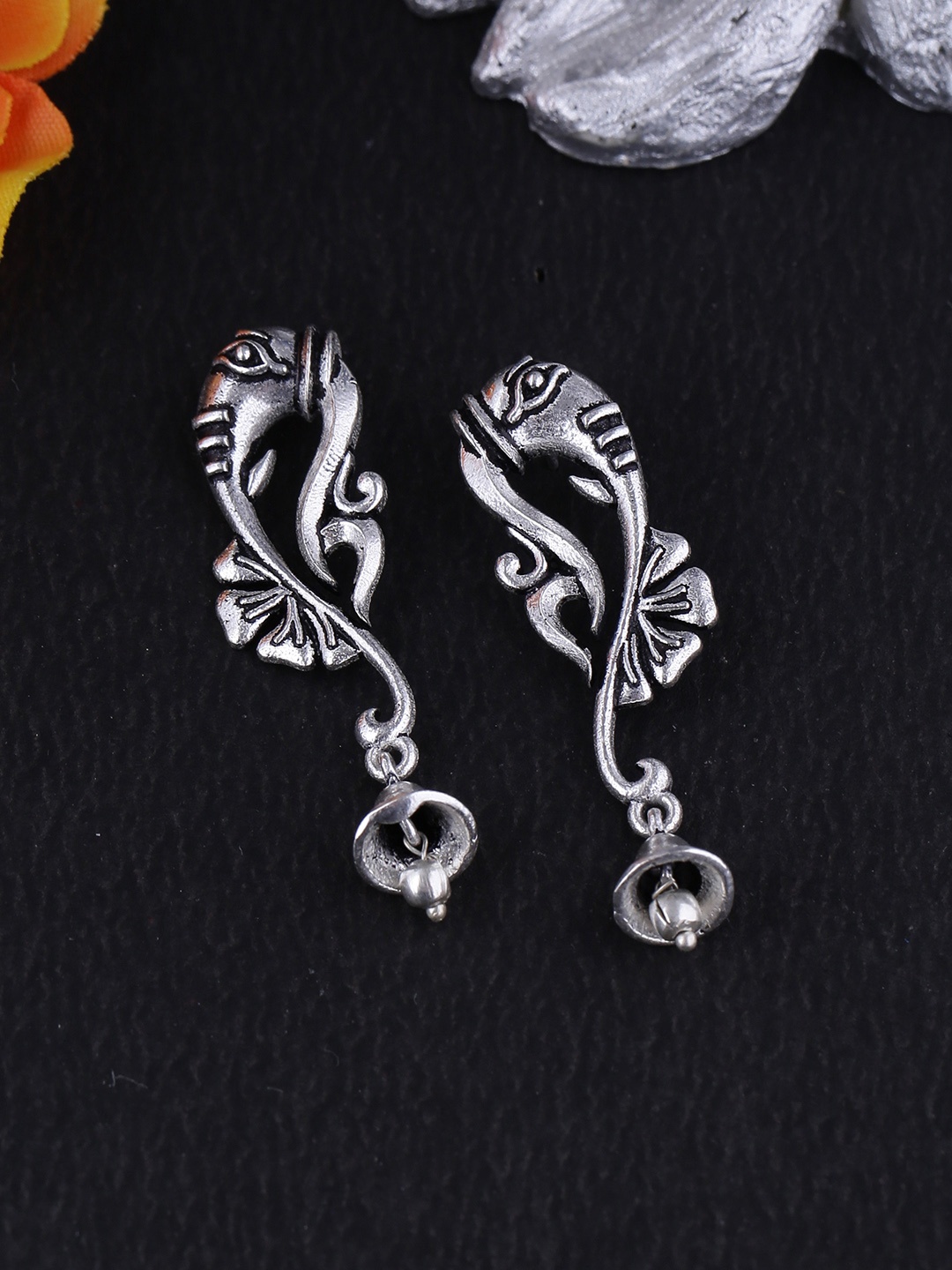 

Voylla Silver-Plated Oxidised Classic Drop Earrings