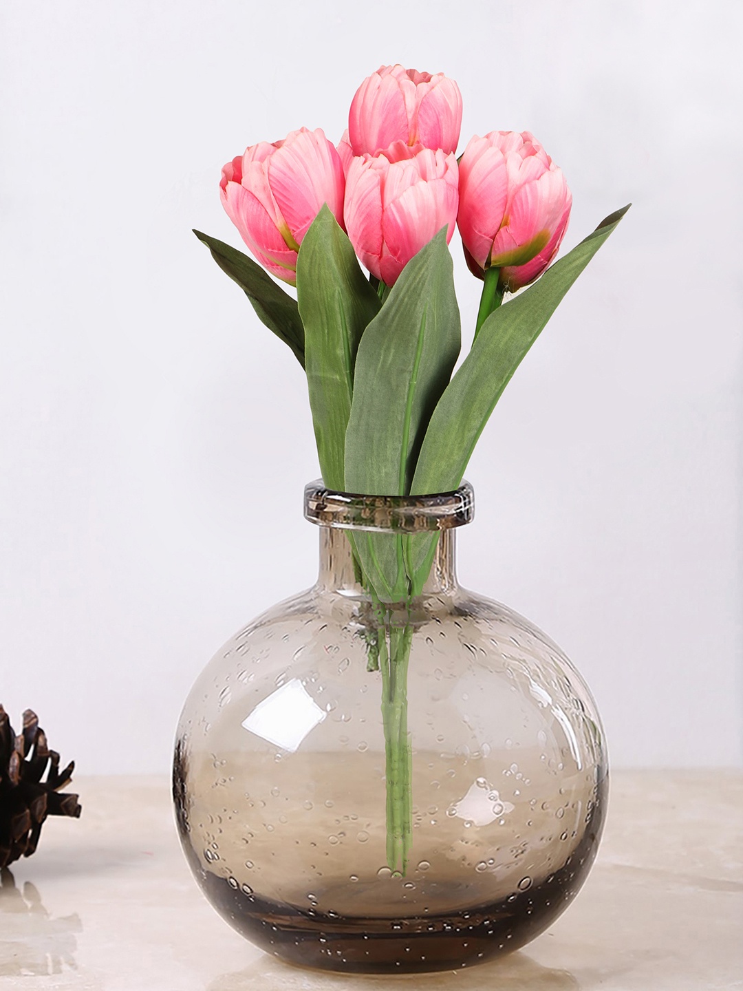

TIED RIBBONS Pink & Green Tulips Artificial Flower Stick