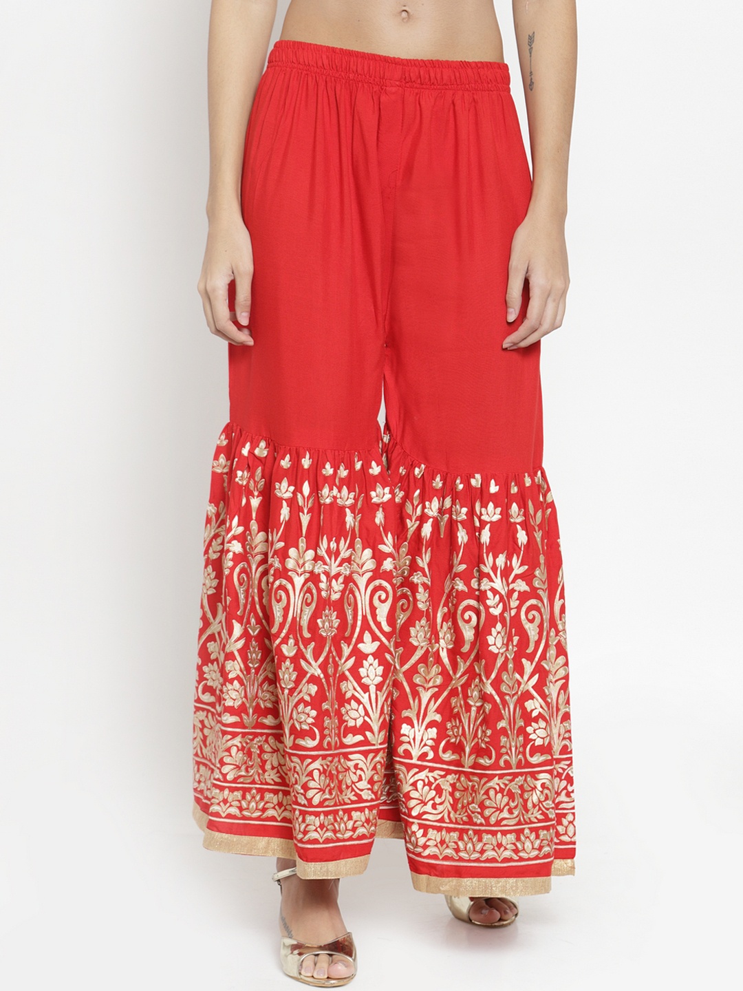 

Clora Creation Women Red & Beige Printed Flared Palazzos