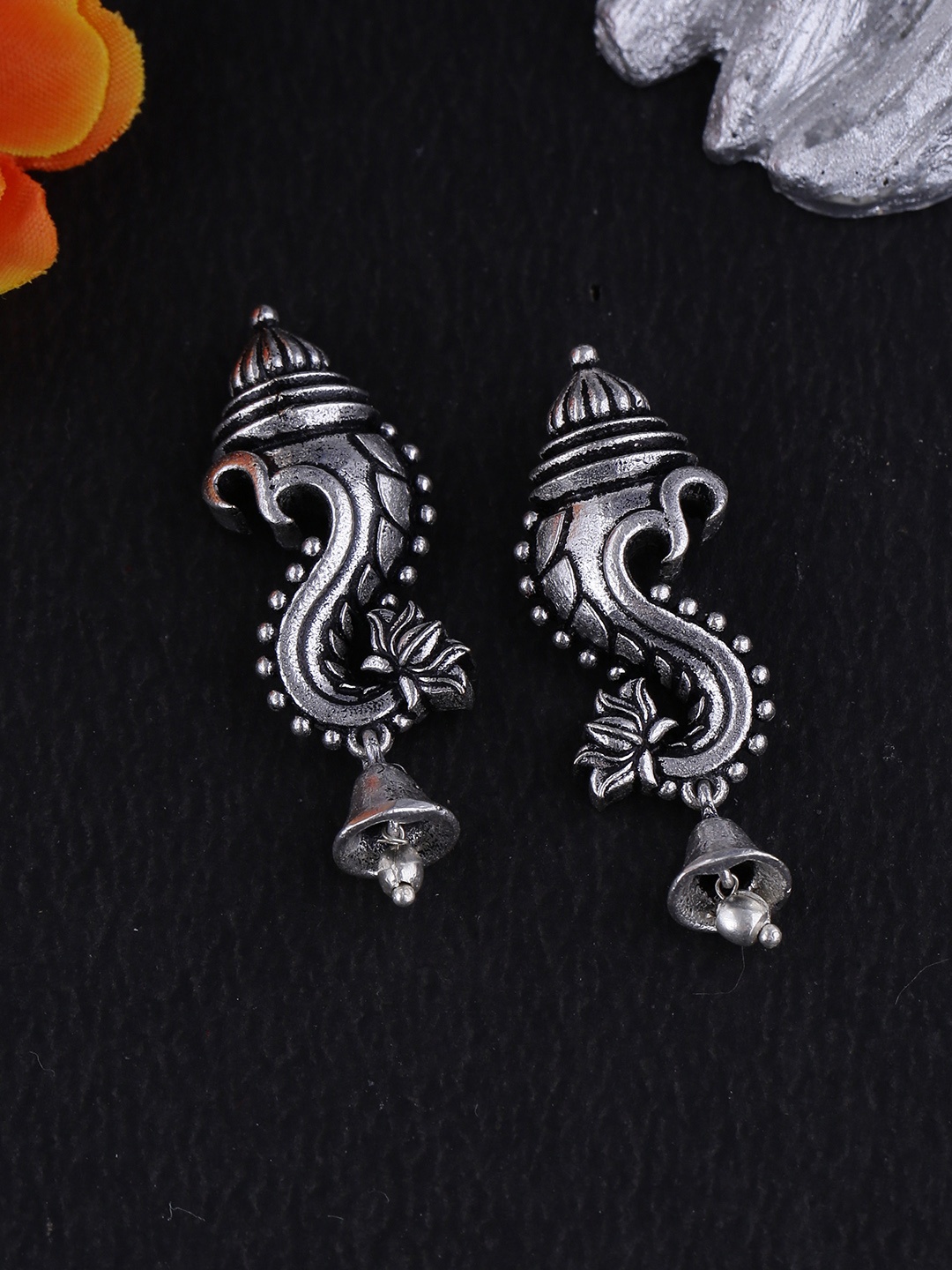 

Voylla Silver-Plated Oxidised Classic Drop Earrings