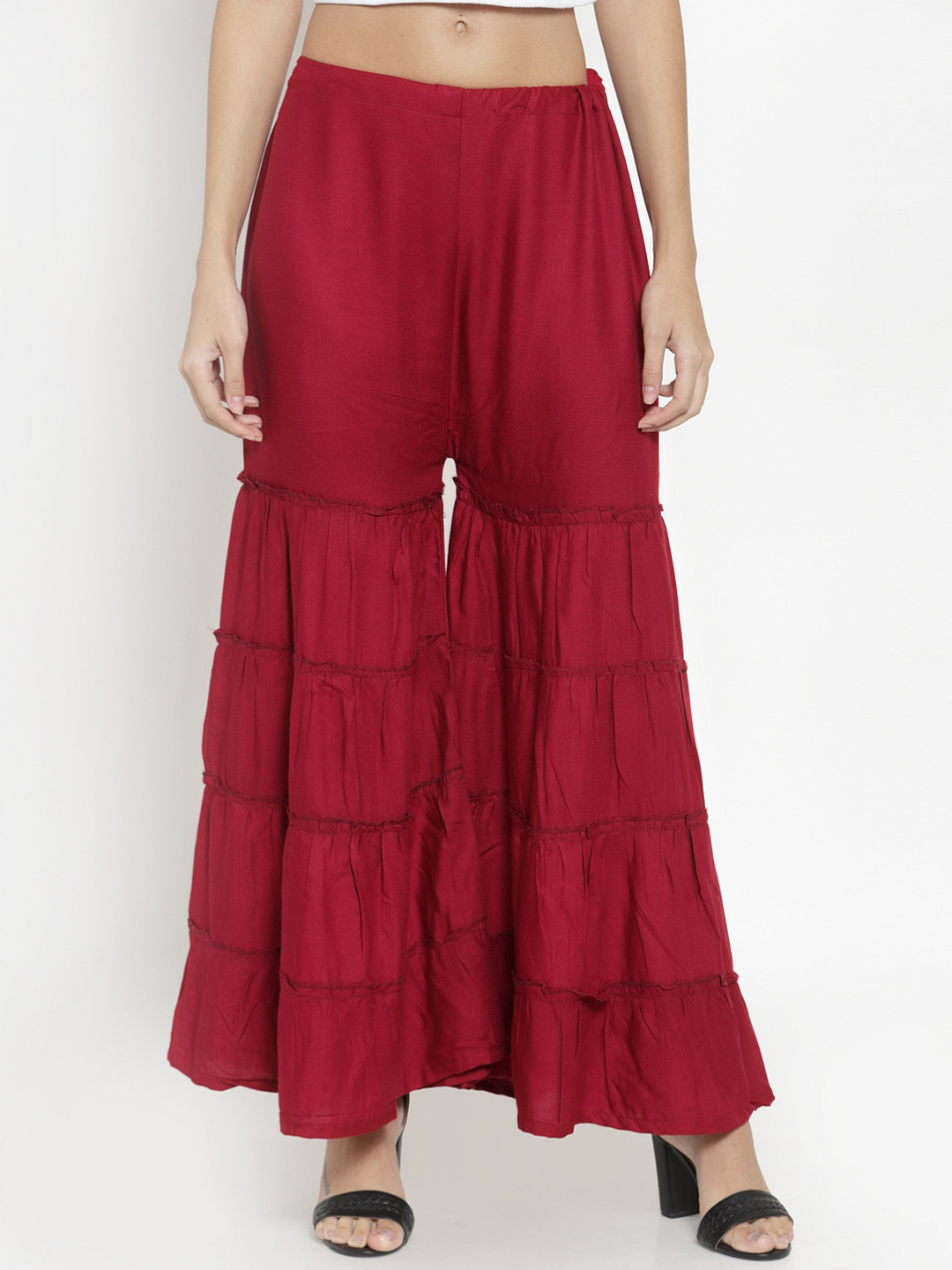 

Clora Creation Women Maroon Solid Flared Tiered Palazzos