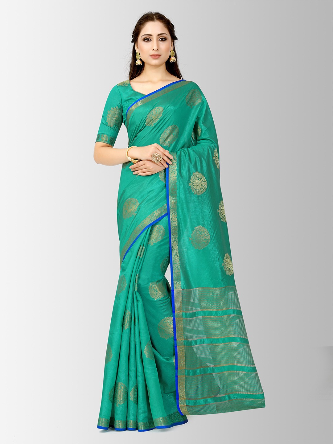 

MIMOSA Teal Green Art Silk Woven Design Kanjeevaram Saree
