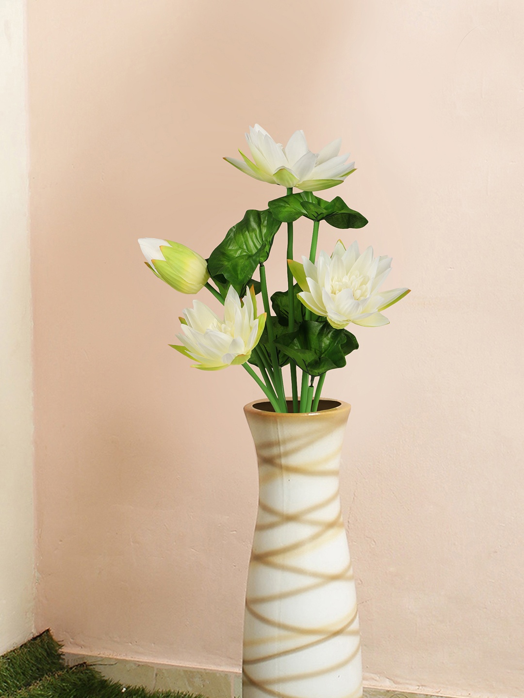 

TIED RIBBONS White & Green Lotus Lily Flower Artificial Flower Stick