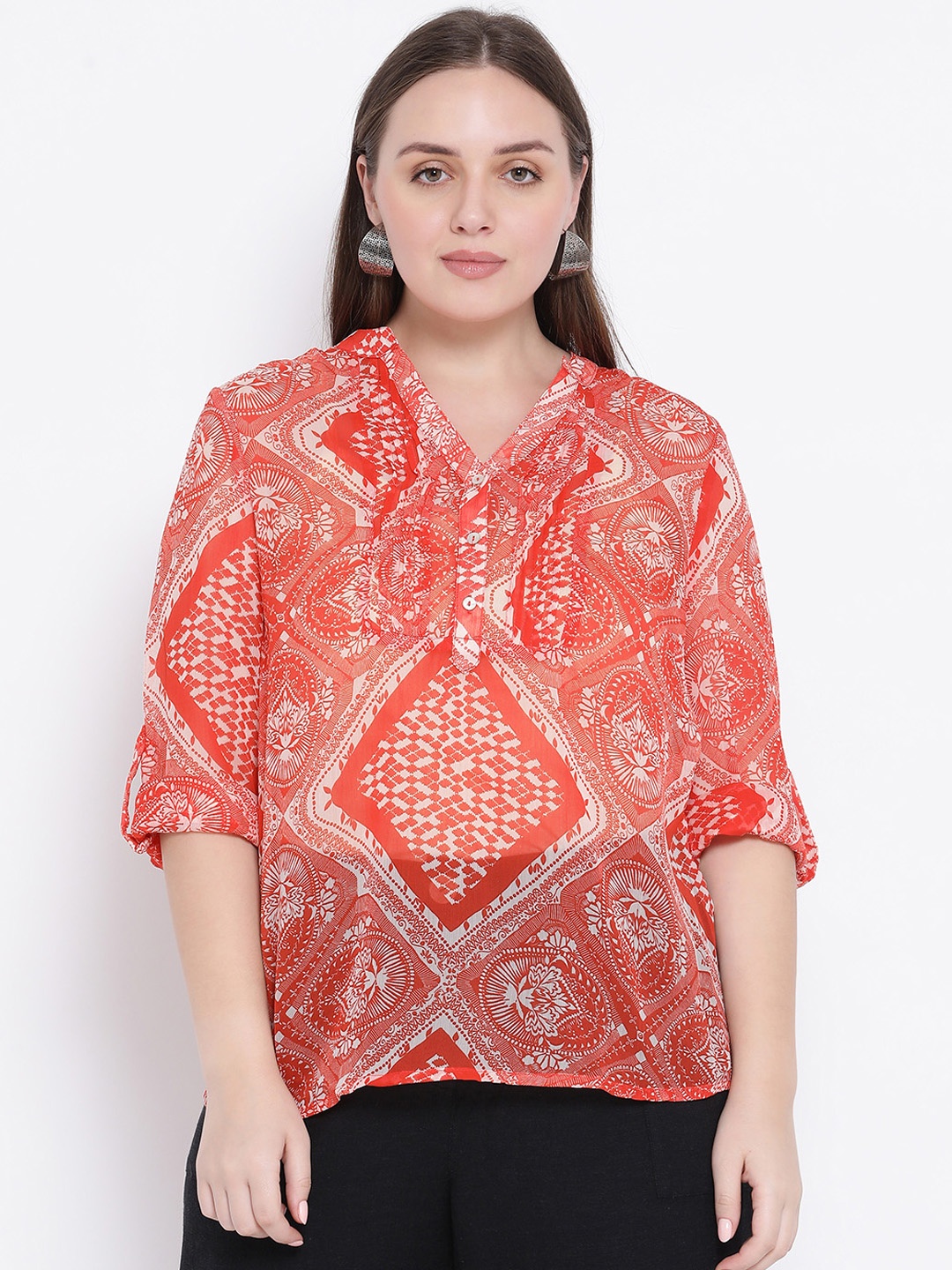

Oxolloxo Women Red Printed High-Low Top