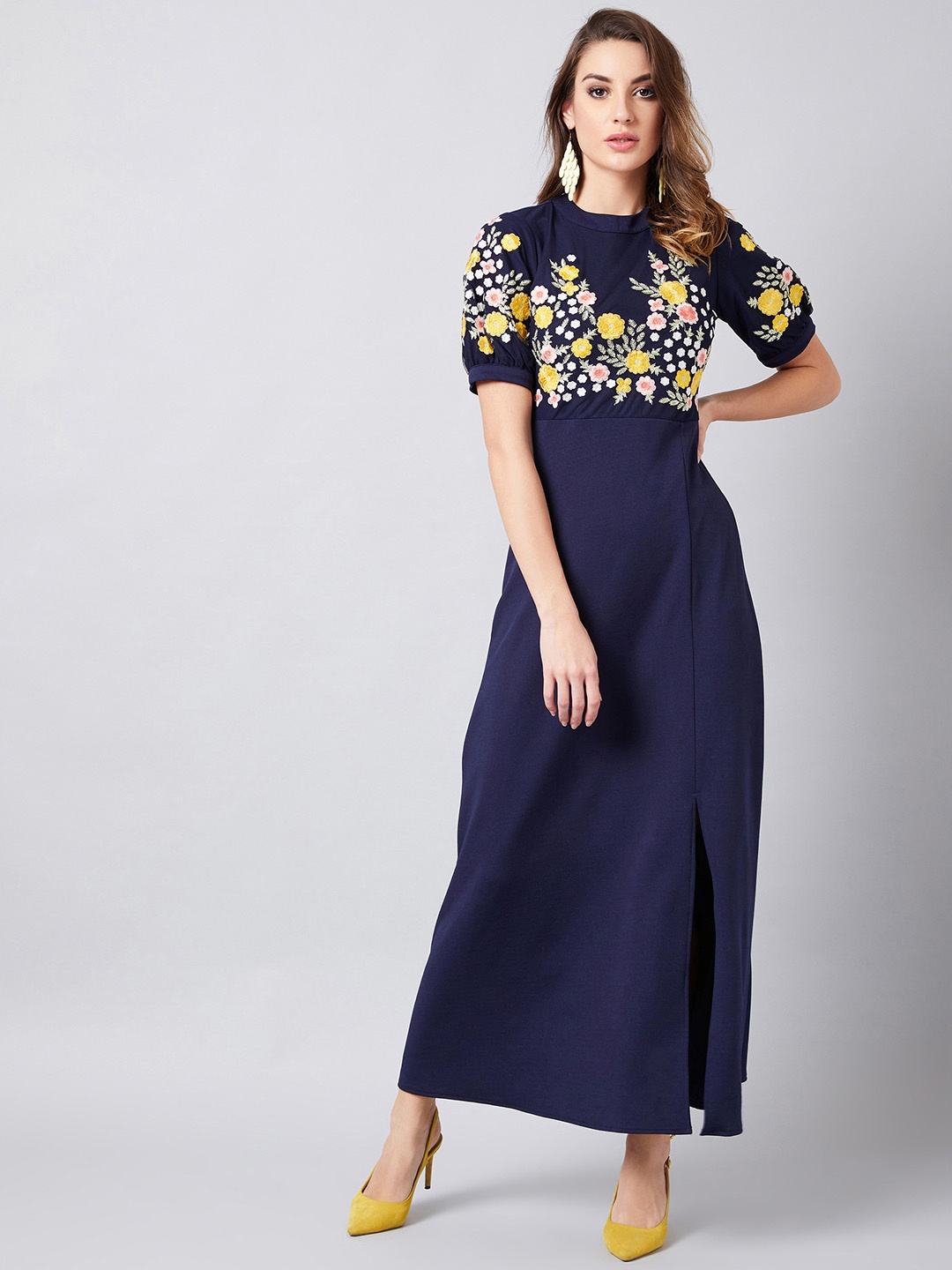 

Athena Women Blue Embroidered Maxi Dress