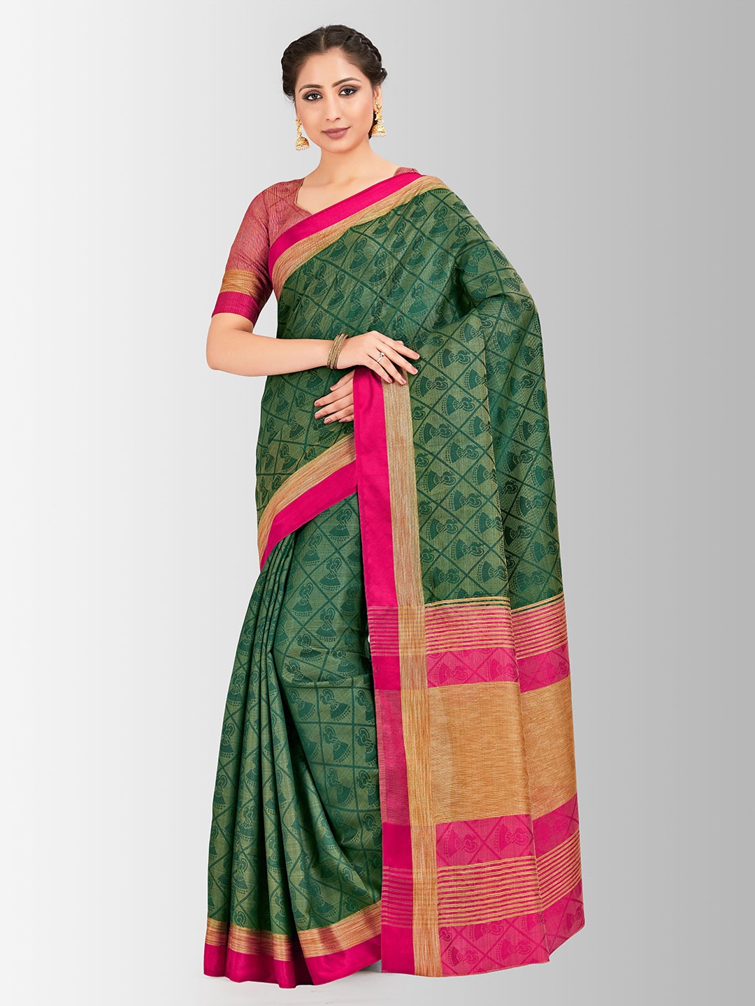 

MIMOSA Green & Pink Art Silk Woven Design Banarasi Saree