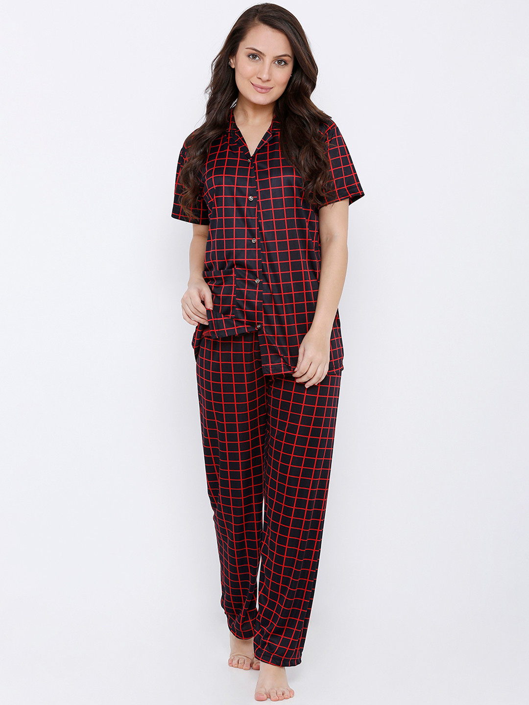 

Pretty Awesome Women Black & Red Checked Night Suit
