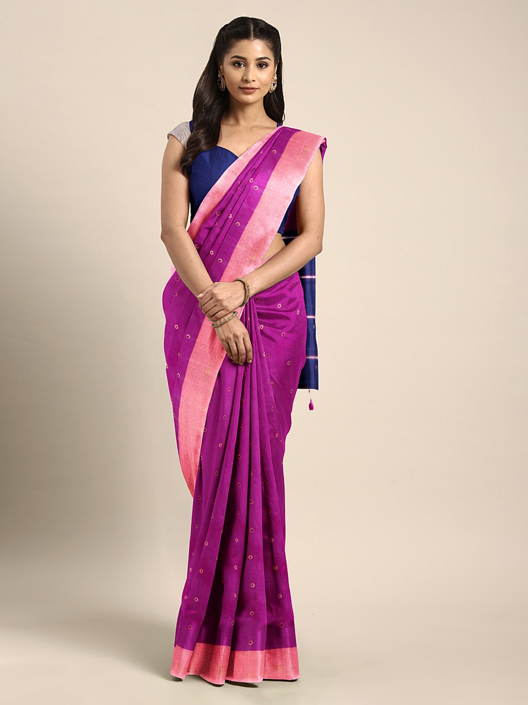 

Mitera Purple & Pink Art Silk Woven Design Kanjeevaram Saree