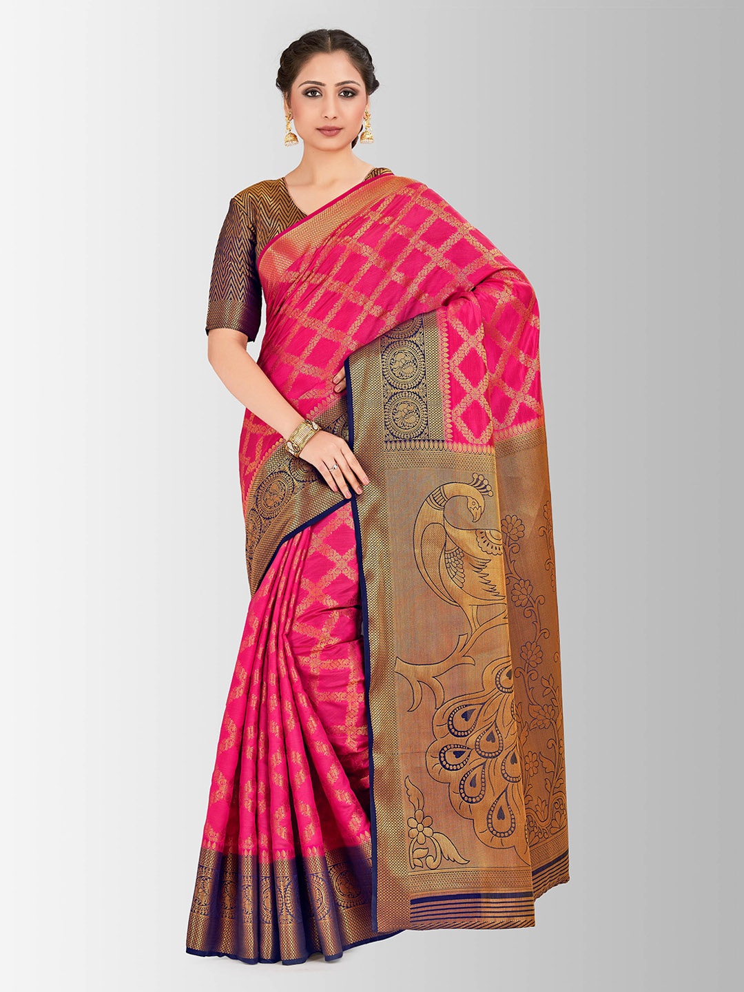 MIMOSA Pink Art Silk Woven Design Kanjeevaram Saree