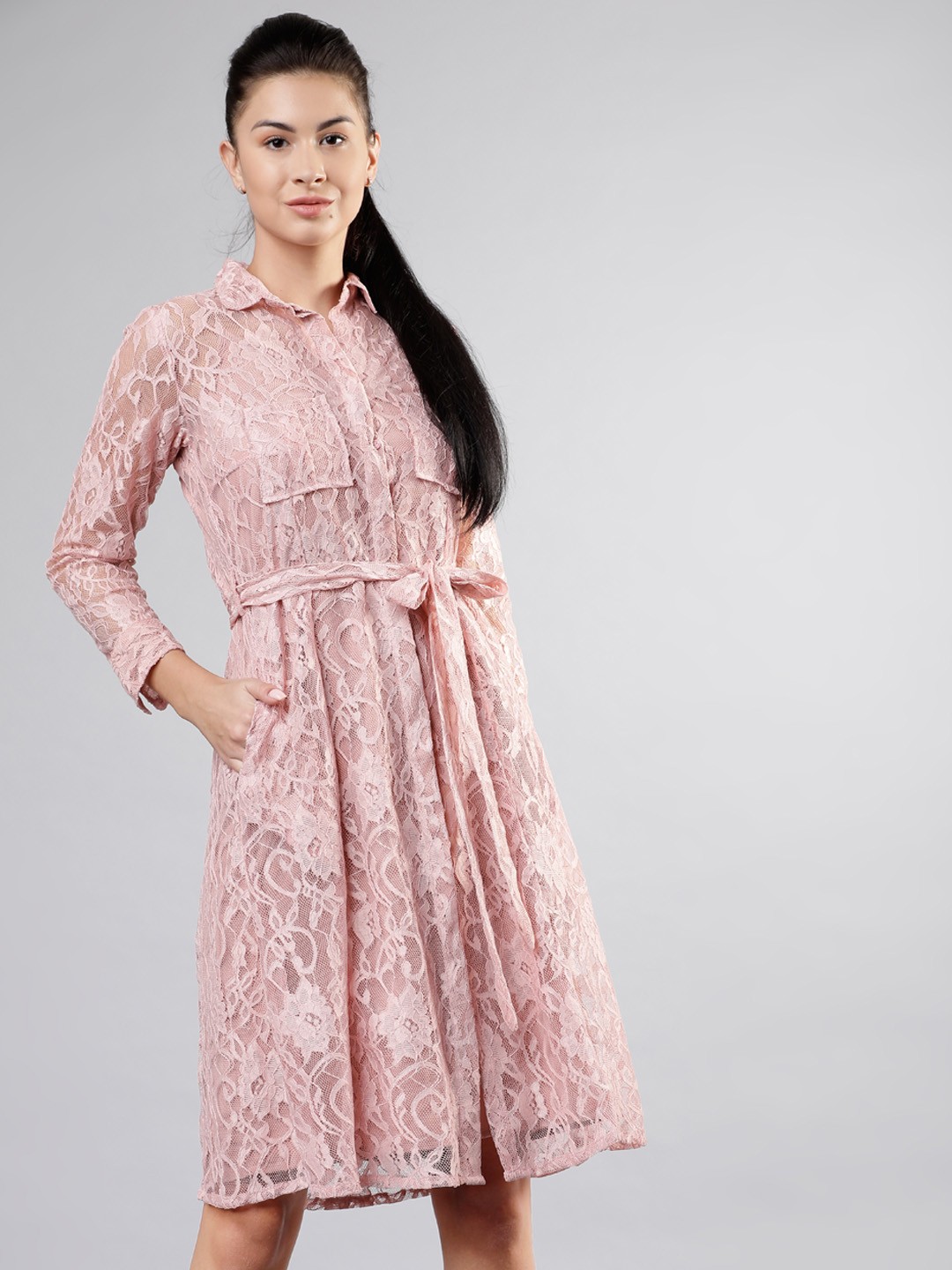 

Tokyo Talkies Women Rose Lace Shirt Dress