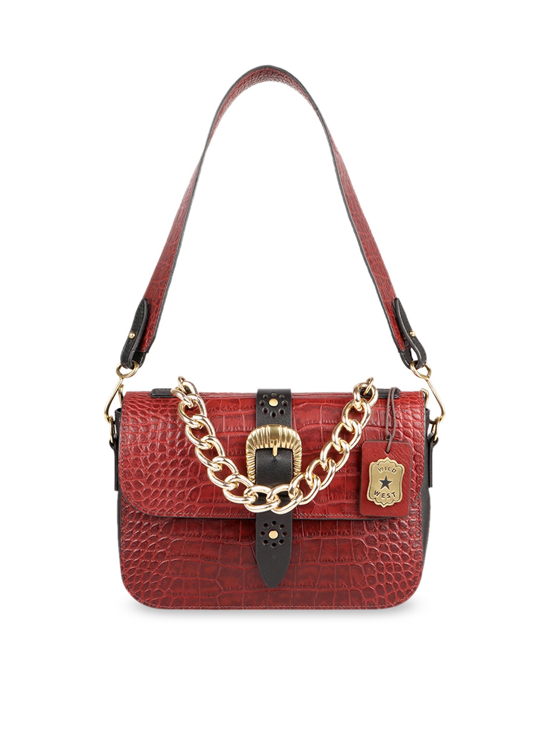 

Hidesign Red Crocodile Skin Textured Leather Handheld Bag