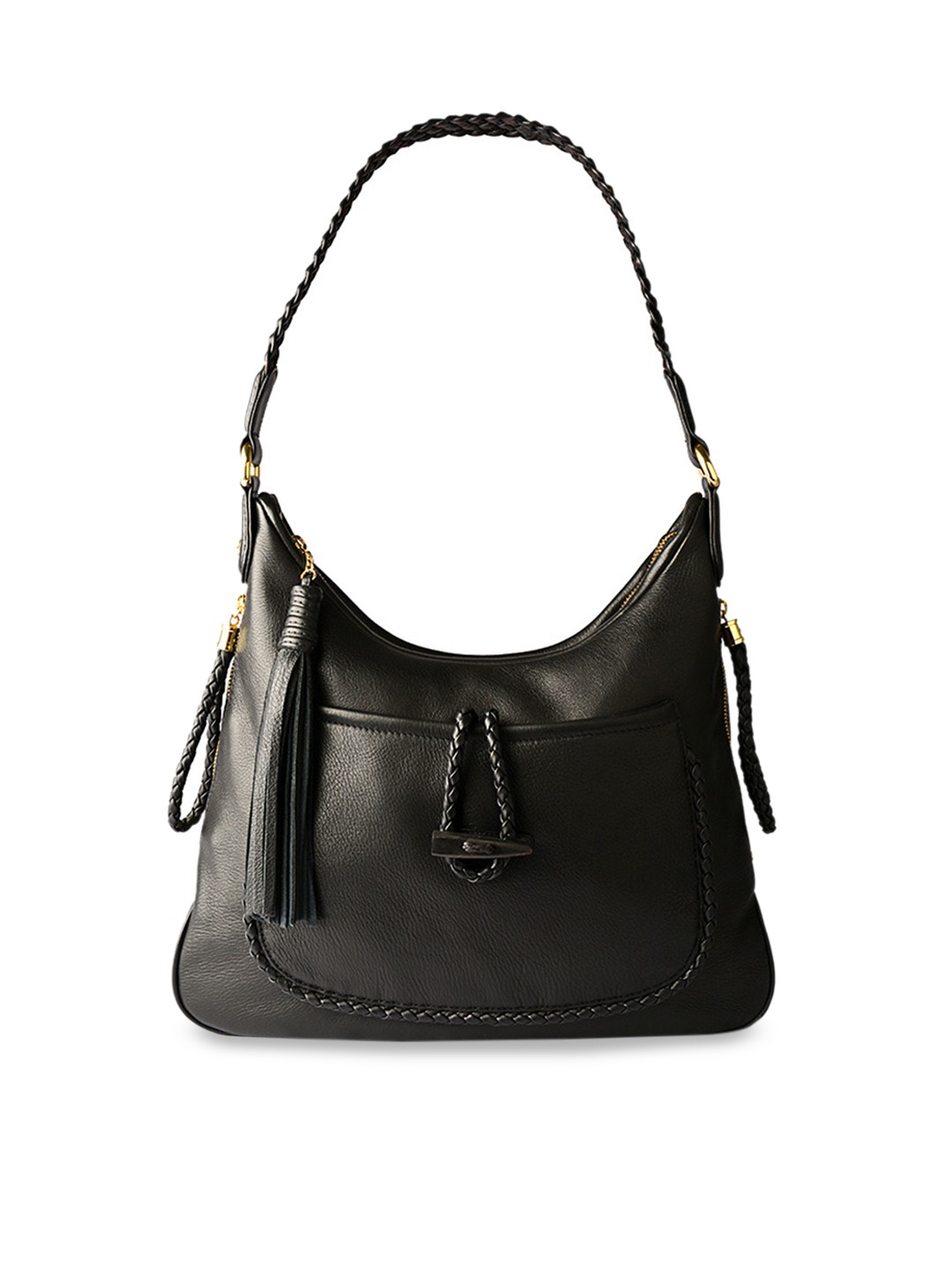 

Hidesign Black Solid Leather Hobo Bag