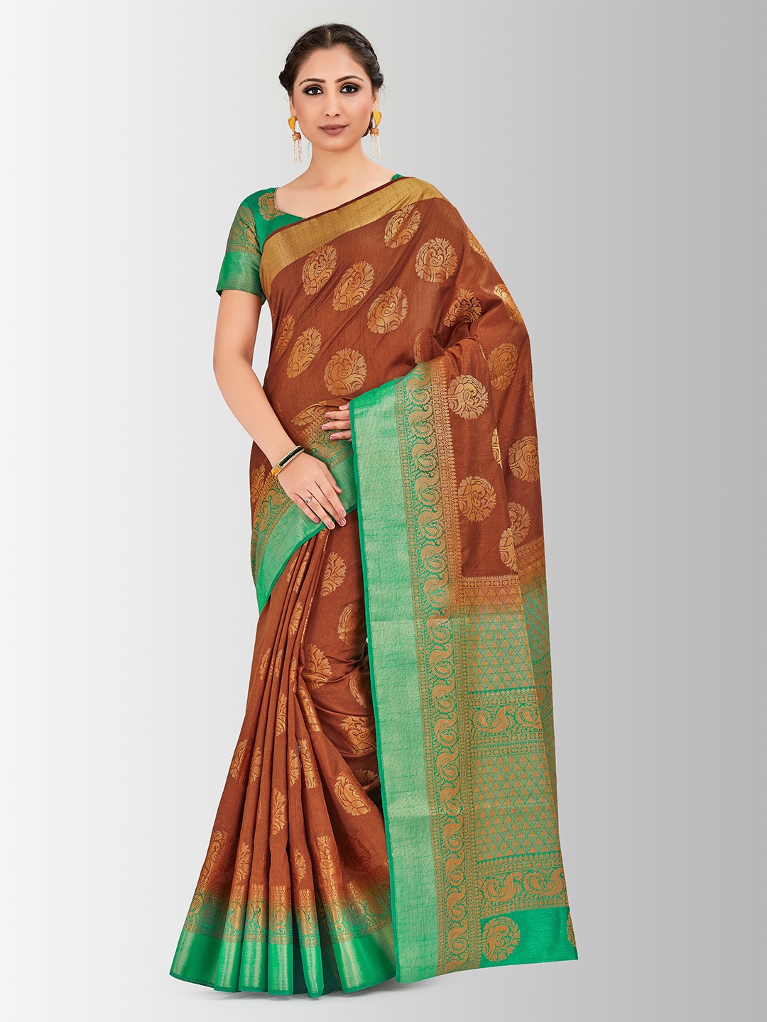 

MIMOSA Brown Art Silk Woven Design Kanjeevaram Saree