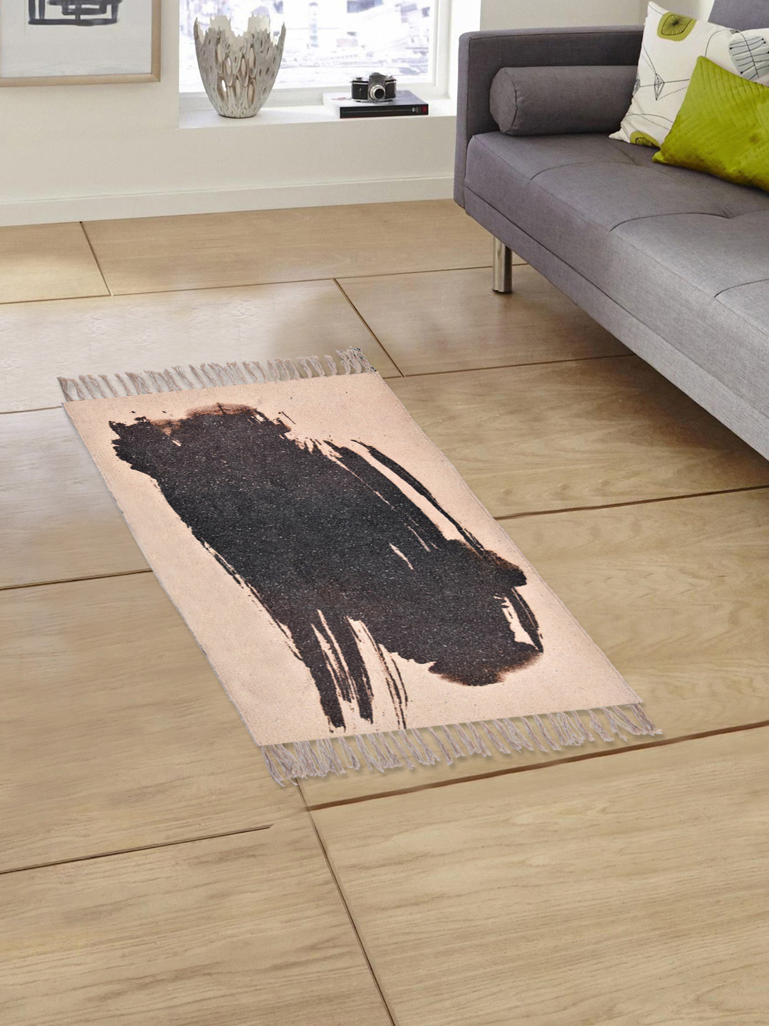 

EverHOME Beige & Brown Rectangle Printed No-shredding Light Dhurrie