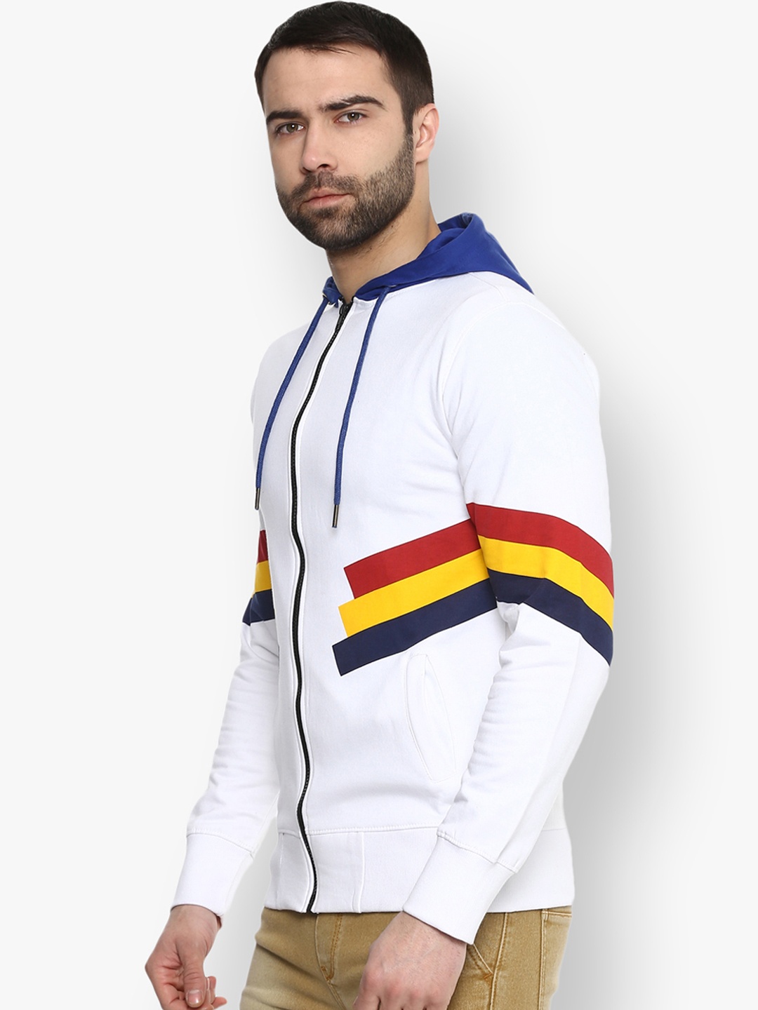 

Urbano Fashion Men White & Blue Printed Hooded Sweatshirt