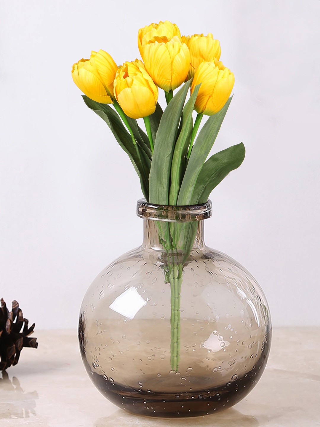 

TIED RIBBONS Yellow & Green Tulips Artificial Flower Stick